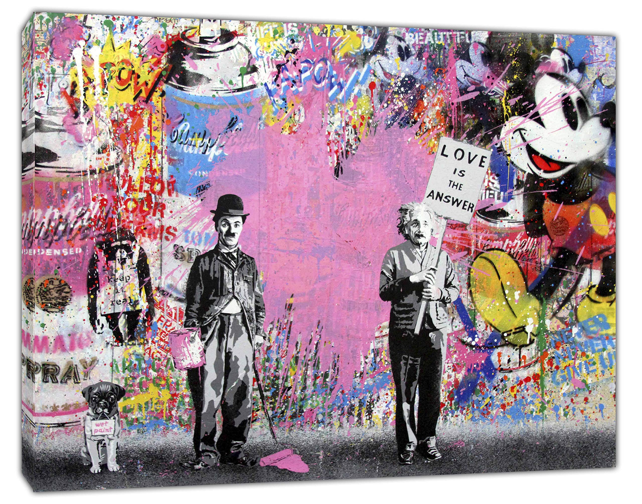 ARTSPRINTS Charlie Caplin Einstein Street pop Art Reprint on Framed Canvas Wall Art Decoration 12x 8inch -38mm Depth