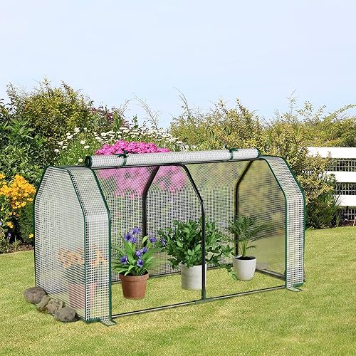 Giantex Mini invernadero portátil – para cama de jardín elevada, 47.5 x 21.5 x 24 pulgadas, casa verde con cubierta de polietileno, puerta con