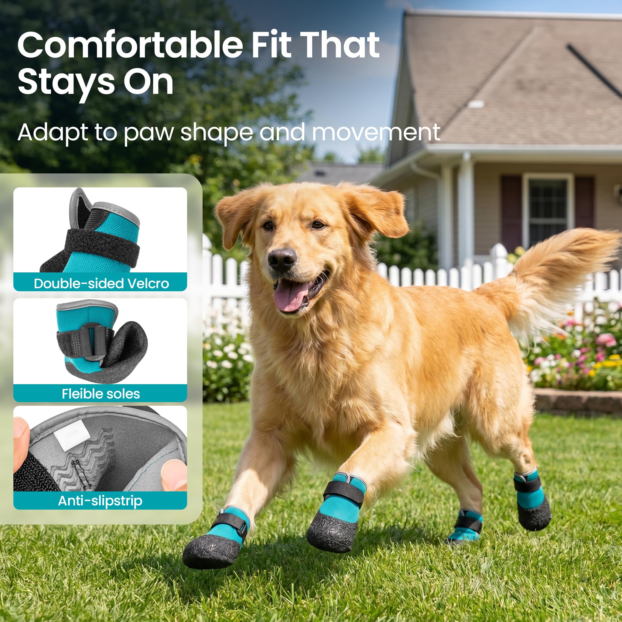 Atmungsaktive Hundeschuhe für den Sommer – Hitzeschutz-Hundeschuhe für heißen Asphalt, leichte Mesh-Stiefel mit rutschfester Sohle für glatte Straßen- und Hartholzböden, große Hunde