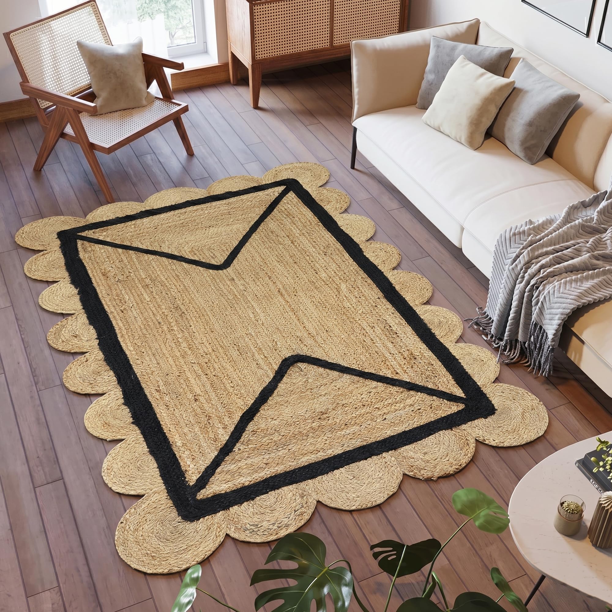 Tapis festonné en jute salon salle à manger tapis intérieur extérieur