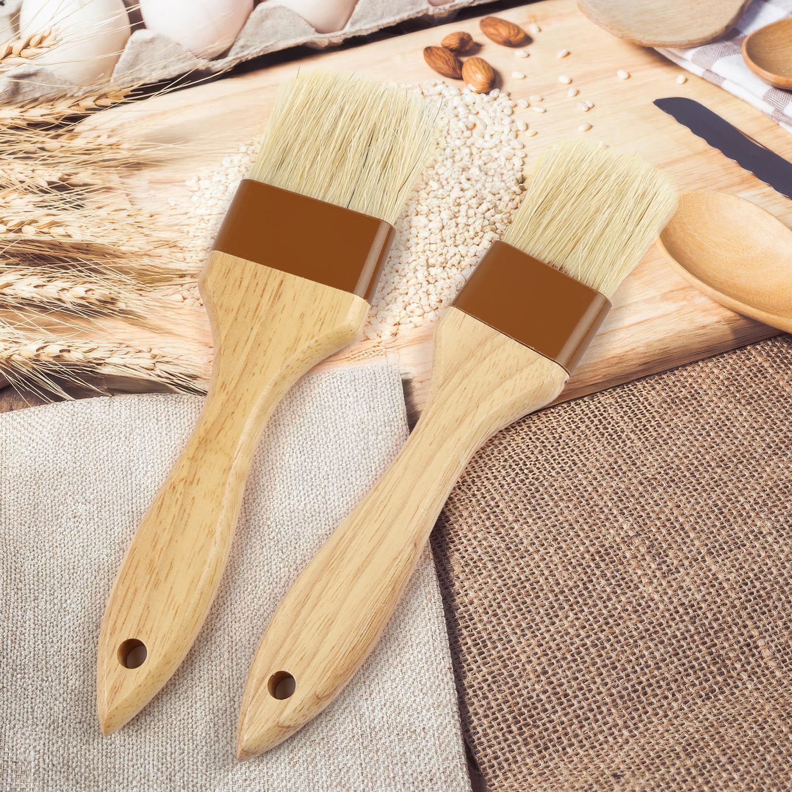 Backpinsel mit Naturborsten, Buchenholzgriff, Grill- und Grillpinsel zum Kochen, Butter, Öl, Marinade, Grillen und Backen, Küchenpinsel (3,8 cm und 5,1 cm), 2 Stück