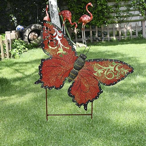 Miniatura 4 de Aecipl Decoración de jardín con estacas de mariposa de metal, letrero decorativo para césped para interiores y exteriores, estaca para plantas,