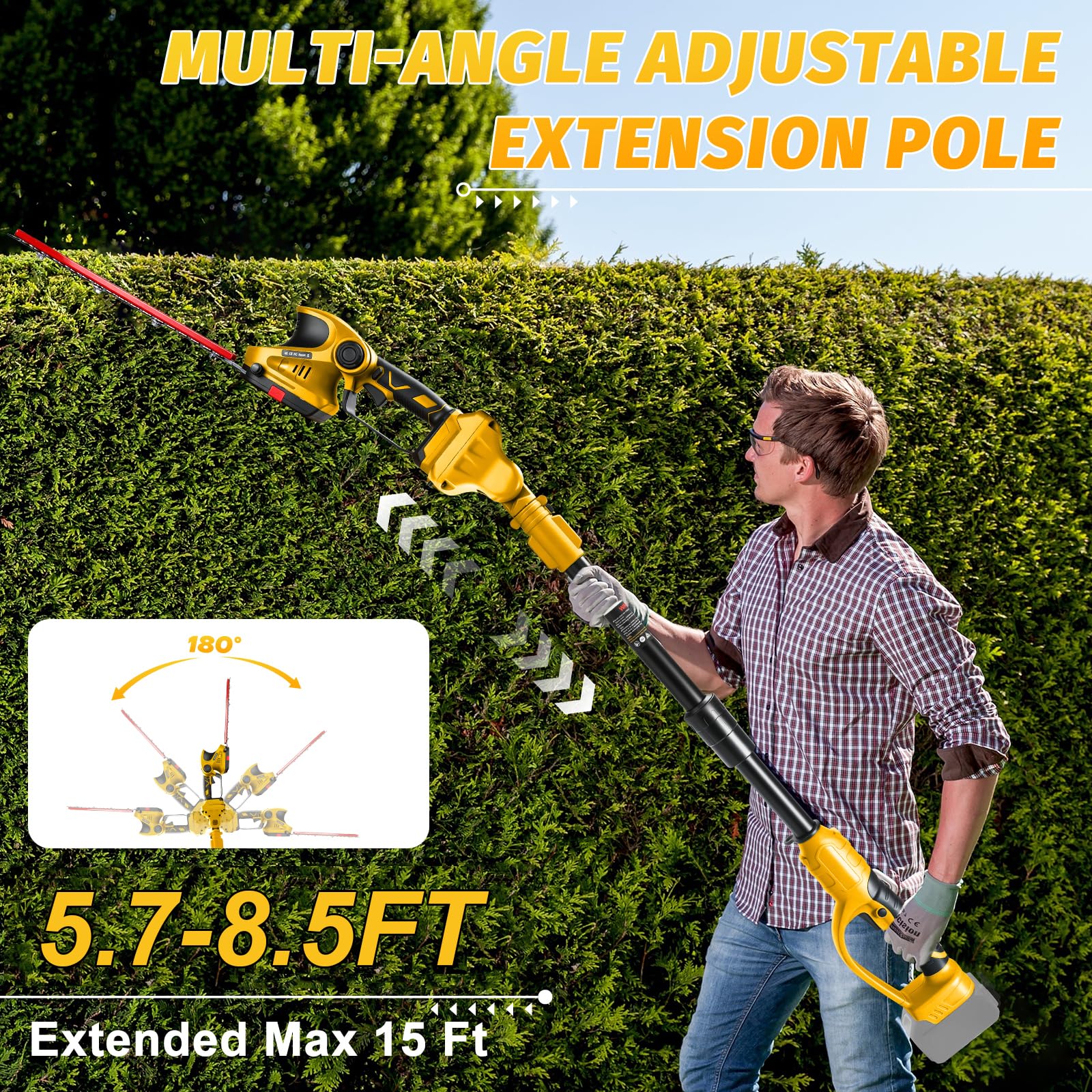 Cortasetos de Bateria telescópica Compatible con Dewalt 18 V 20 V | sin batería Tijeras Cortasetos de pértiga a batería Eléctrico, Cubierta Cuchillas para Setos, Ramas, Arbustos, Ramitas