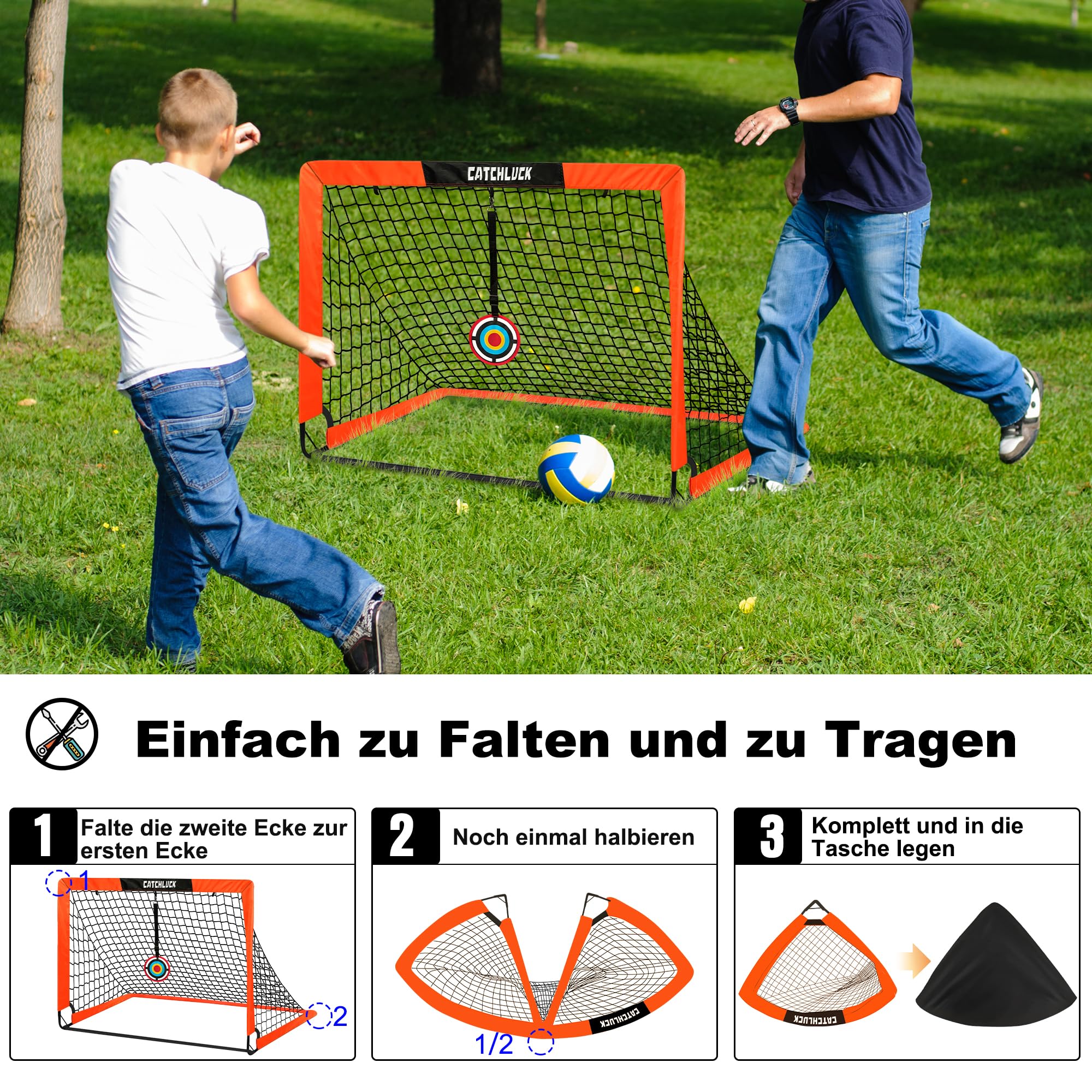 Fussballtore für Garten Kinder Tor Fußball Trainingsset mit Pop-Up 2er Set für Indoor/Outdoor Spiele für Kinder, Inklusive Fußball Größe 3, 9 Trainingskegel, Ballpumpe und Tragetasche
