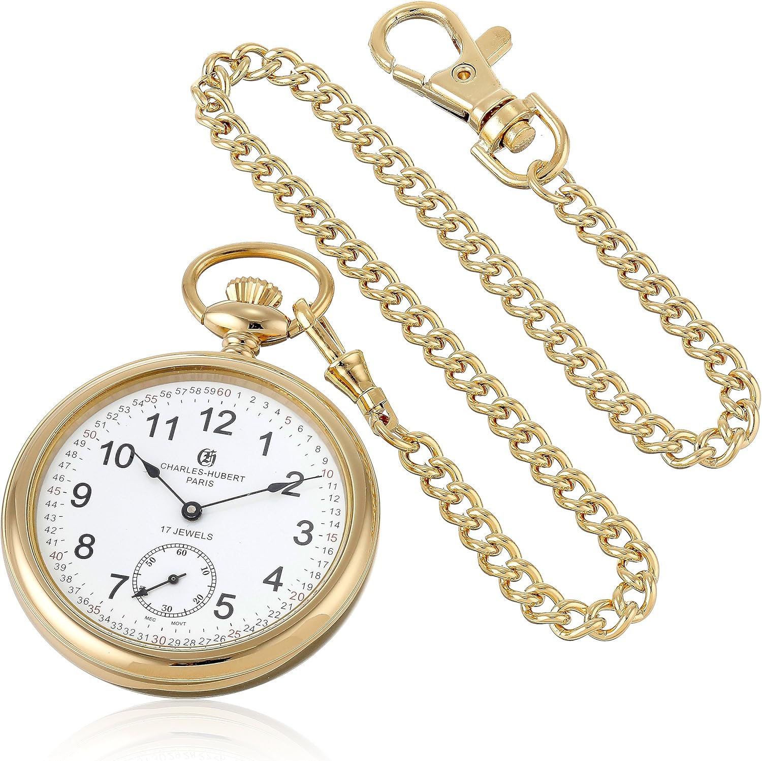 Charles-Hubert, Paris Gold-Plated Open Face Mechanical Pocket Watch