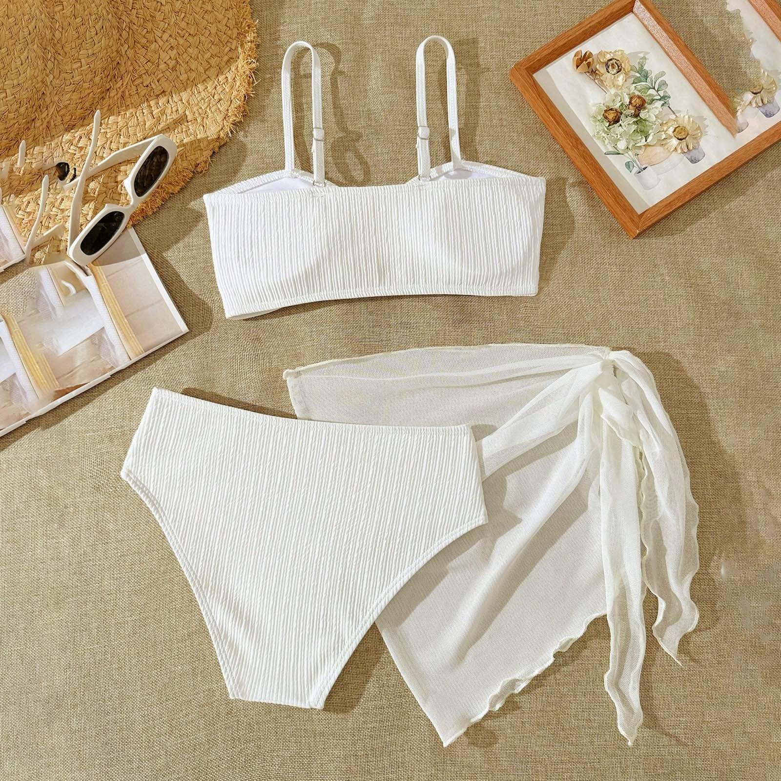 Generico Costume da Bagno da Bambina a 3 Pezzi a Maniche Lunghe con Protezione Anti-Rash con Slip Bikini e Gonna per Sole Piscina e Spiaggia Comodo