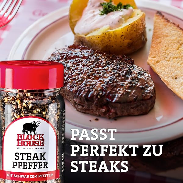 Block House Steak Pfeffer, Gewürzmischung für Steaks in Restaurantqualität auch für Marinaden geeignet, 200g Dose mit Streuaufsatz - 3