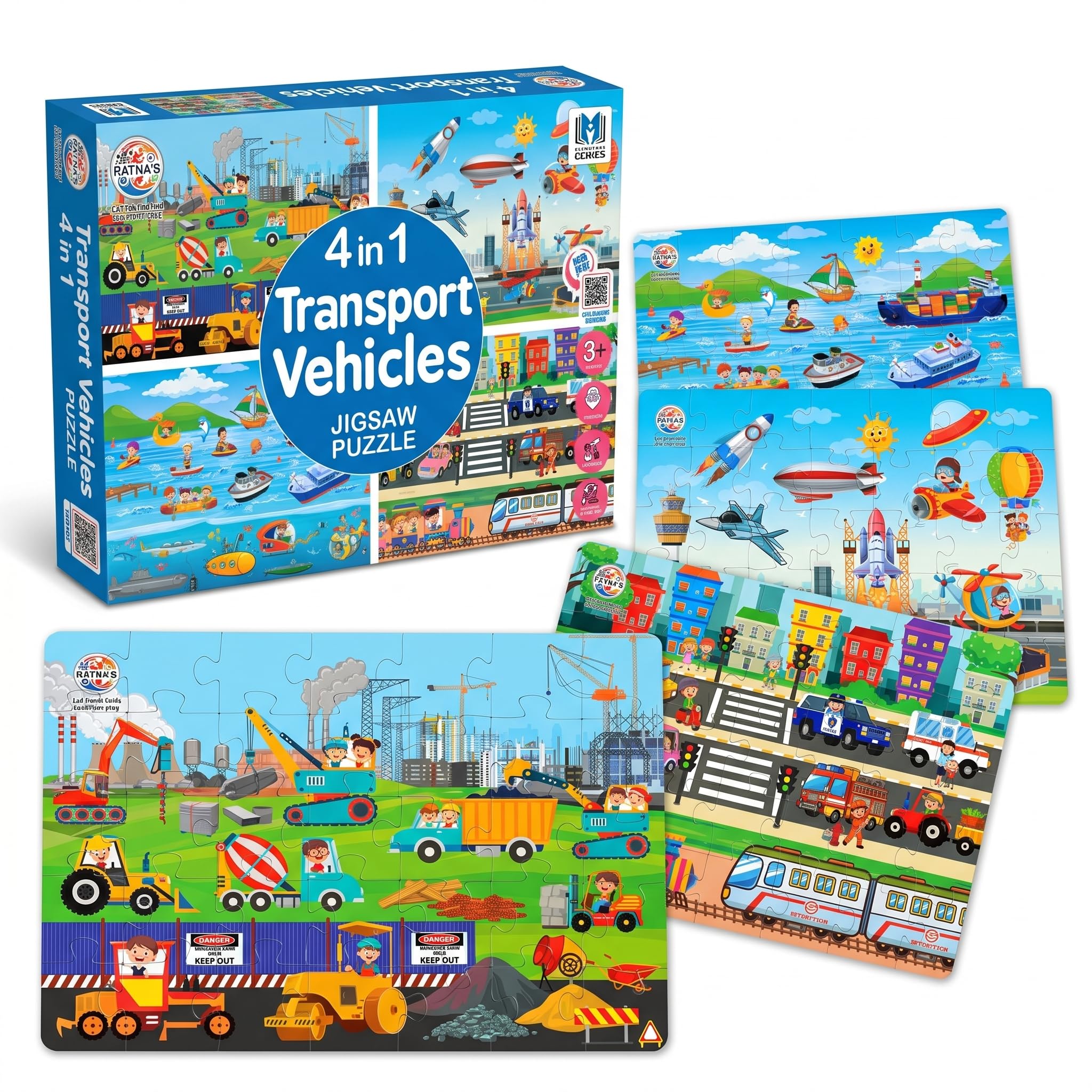 RATNA'S 4 in 1 Transport Vehicles Jigsaw Puzzle for Kids. 4 Puzzles 35 Pieces Each (Road Transport, Water Transport, Air Transport & Construction Vehicles), Multicolor-image-33