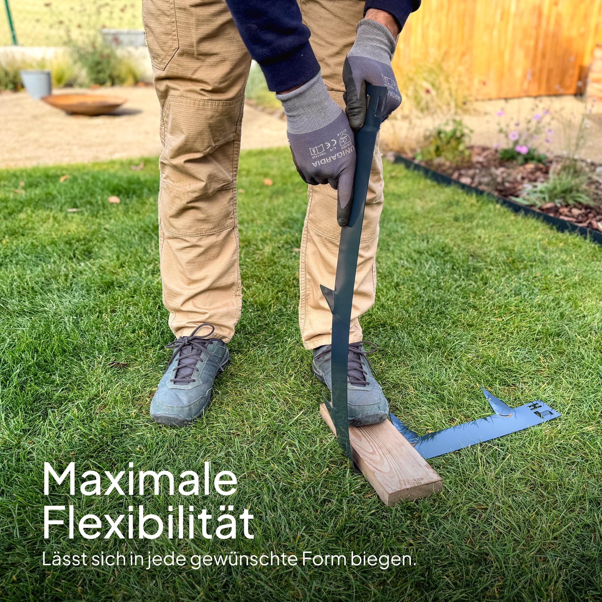 UNIGARDIA Flexible Rasenkante aus Metall 15 m - Garten Metall Beeteinfassung 150 mm Hoch - Beetbegrenzung Metall Einfach einschlagen, 1 Paar Montagehandschuhe inklusive, Anthrazit