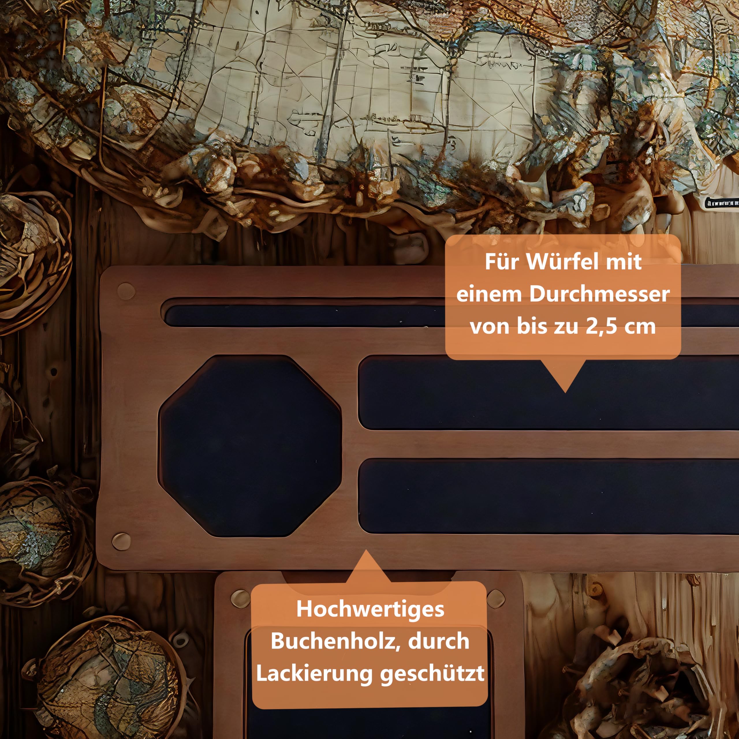 Würfelbox Holz Dice Box DND Würfelbrett 24x10 cm Würfelunterlage mit Würfelteller Würfelschale und Vorratsbehälter ideal für Dungeon and Dragon(D&D)