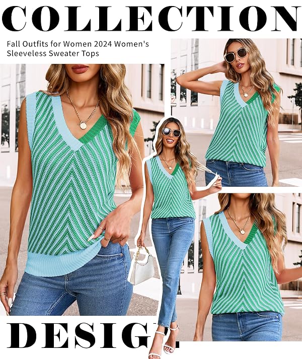 MARZXIN Women Sleeveless Sweater Vest V Neck Knitted Colorful Pullover Tops by MARZXIN - Used condition - Image 2