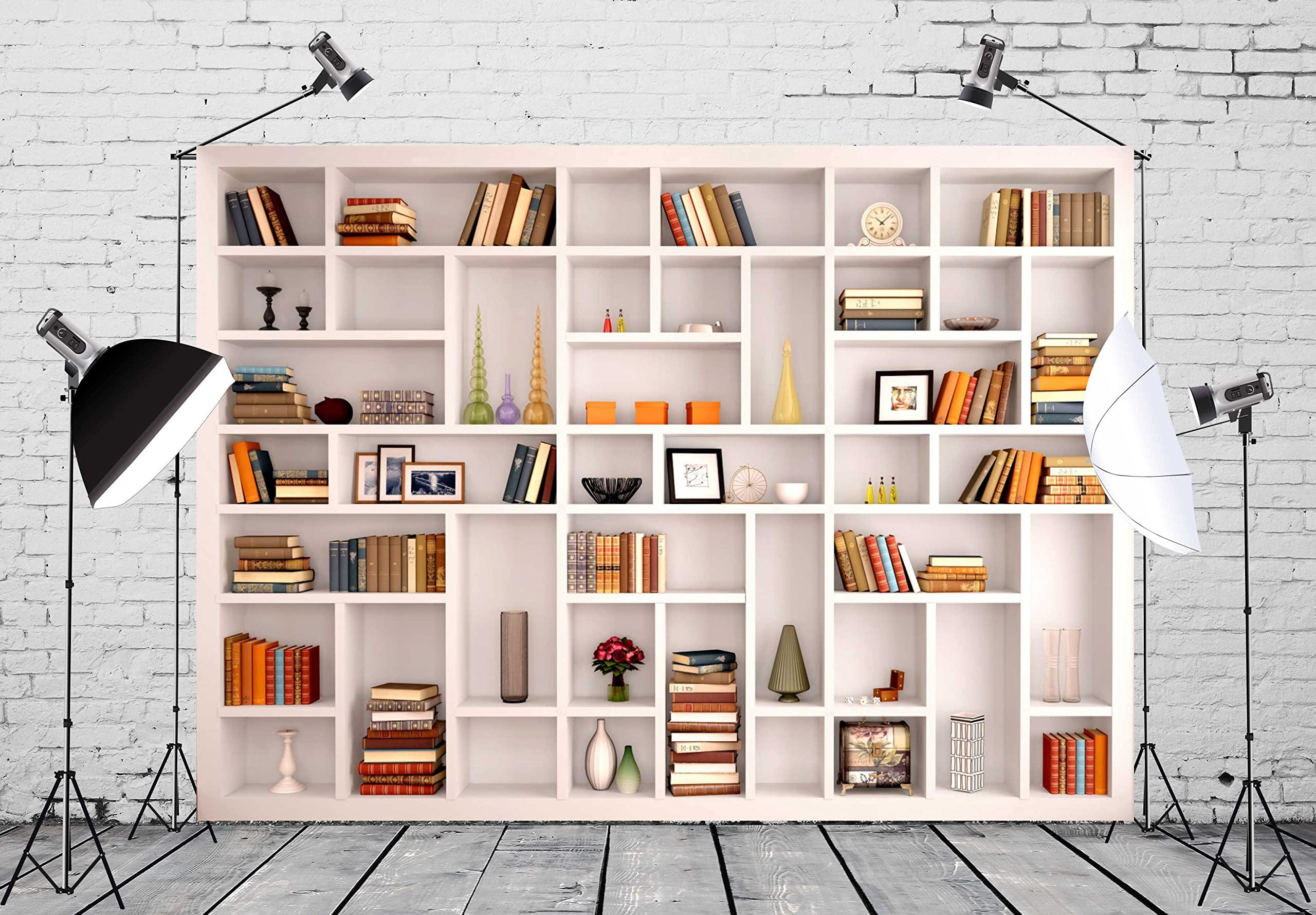 BELECO 3x2mftTessuto bianco scaffale fotografia sfondo libreria ufficio moderno libreria sfondo home office zoom conferenza videoconferenza sfondo decorazione dell'ufficio
