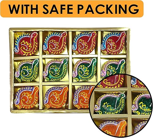 Vista 5 de 12 Pc Set of Diwali Gift/Decorations Clay Diya.Handmade Natural Earthen Oil Lamp/Welcome Traditional Diyas with Cotton Wicks Batti. Deepawali Diya