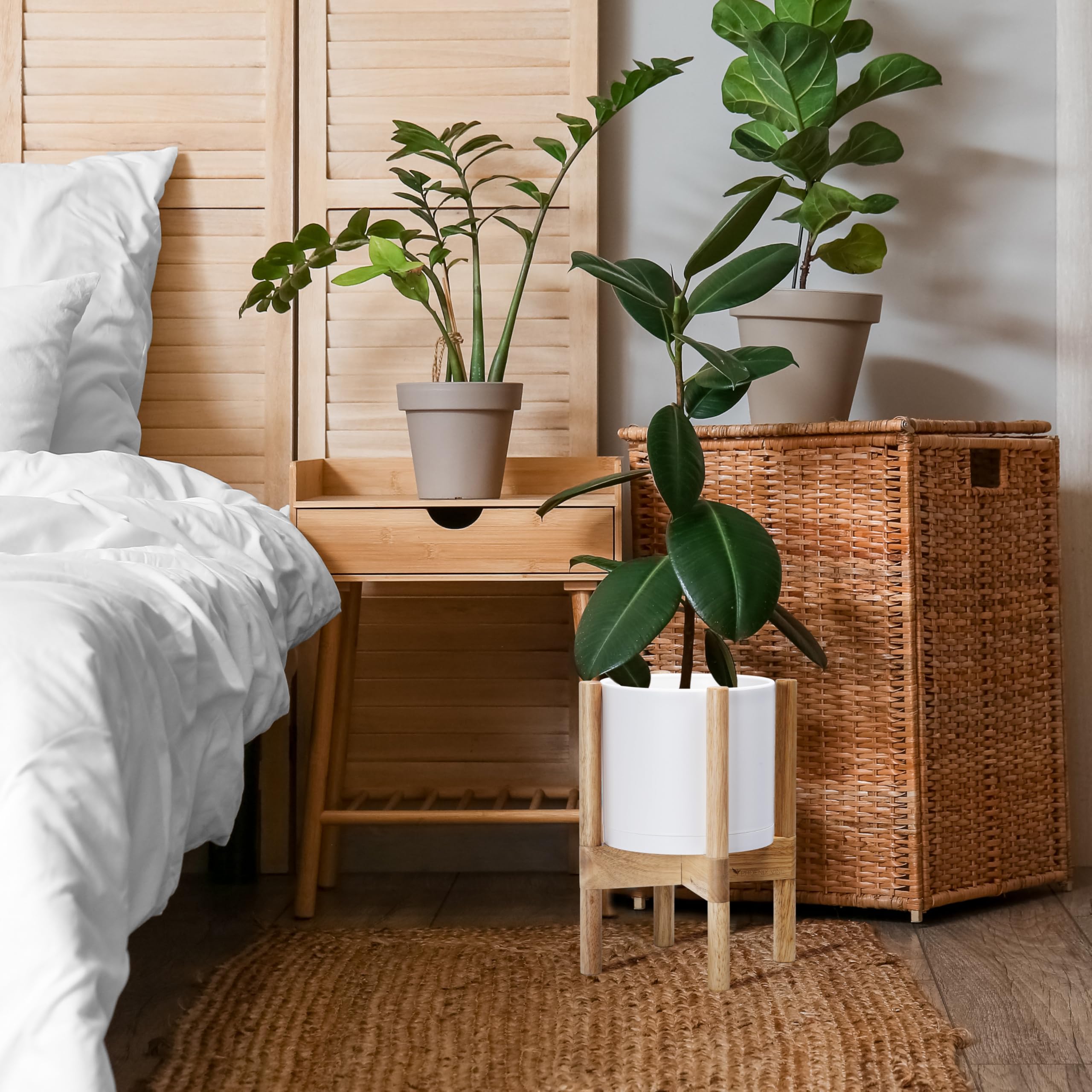 多肉植物棚　TB-W65BB Amazon.com : D'vine Dev Plastic Pot with Natural Wood Stand, White