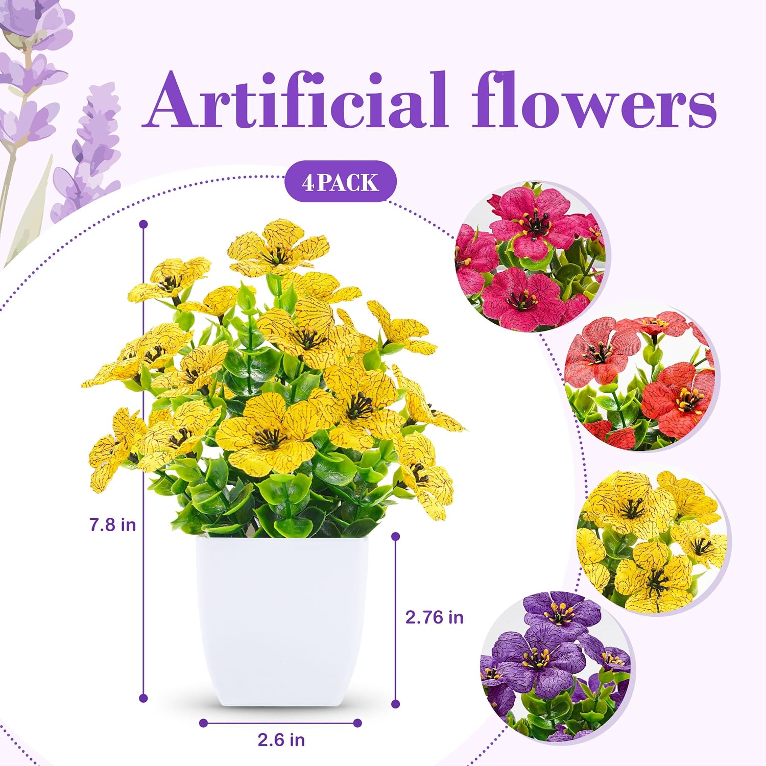 Der Rose Bundle of 4 Pack Fake Plants and 4 Pack Fake Plants Mini for Bathroom Bedroom Office Desk Spring Decor image 2