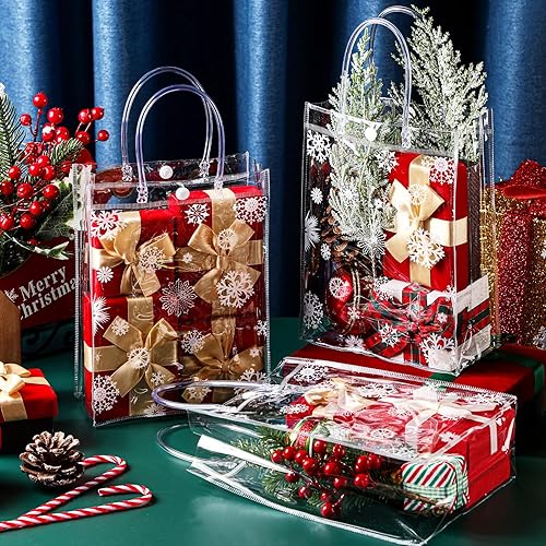 Miniatura 3 de Gueevin 60 bolsas de regalo de copo de nieve de Navidad, bolsas de dulces de Navidad, bolsas de regalo de vino de Navidad, bolsas de regalo de PVC