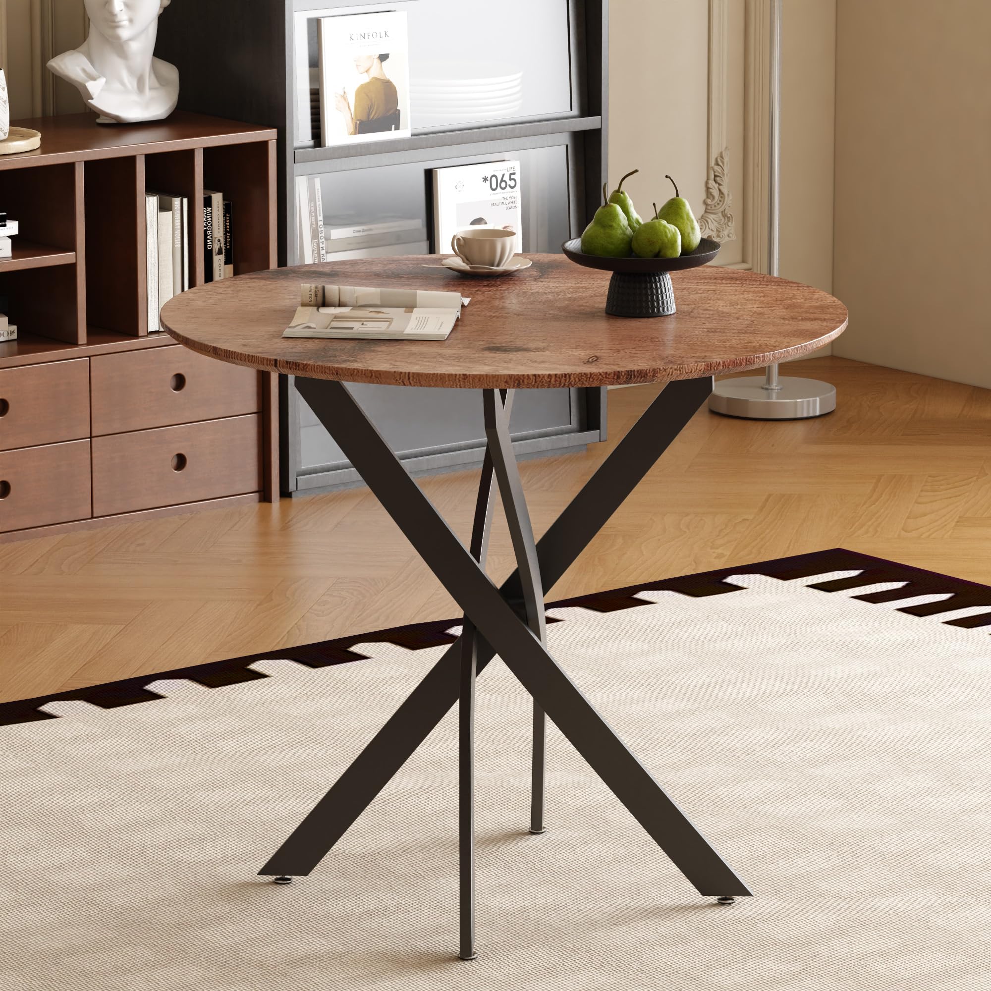 IMHKAM Small Round Dining Table, Retro kitchen Table 2 Seat 80cm Circle Table for Living Room, Office, Industrial Style, Rustic Brown and Black — image 1