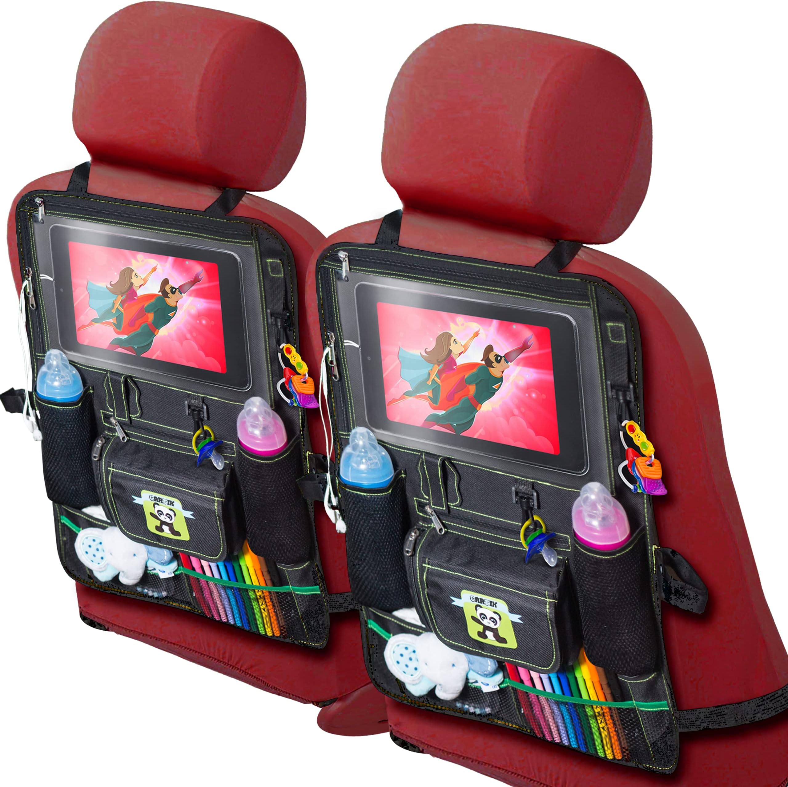 CartikBackseat Car Organizer - Car Seat Organizer, Road Trip Essentials for Kids, Car Organizer Backseat Storage for Toys & Accessories (Double pack)