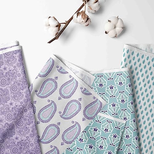 Miniatura 2 de Bacati - Cuna de percal 100% algodón con estampado floral de cachemira, falda con volantes (aguamarina, lilamorado, 3 capas de niveles)