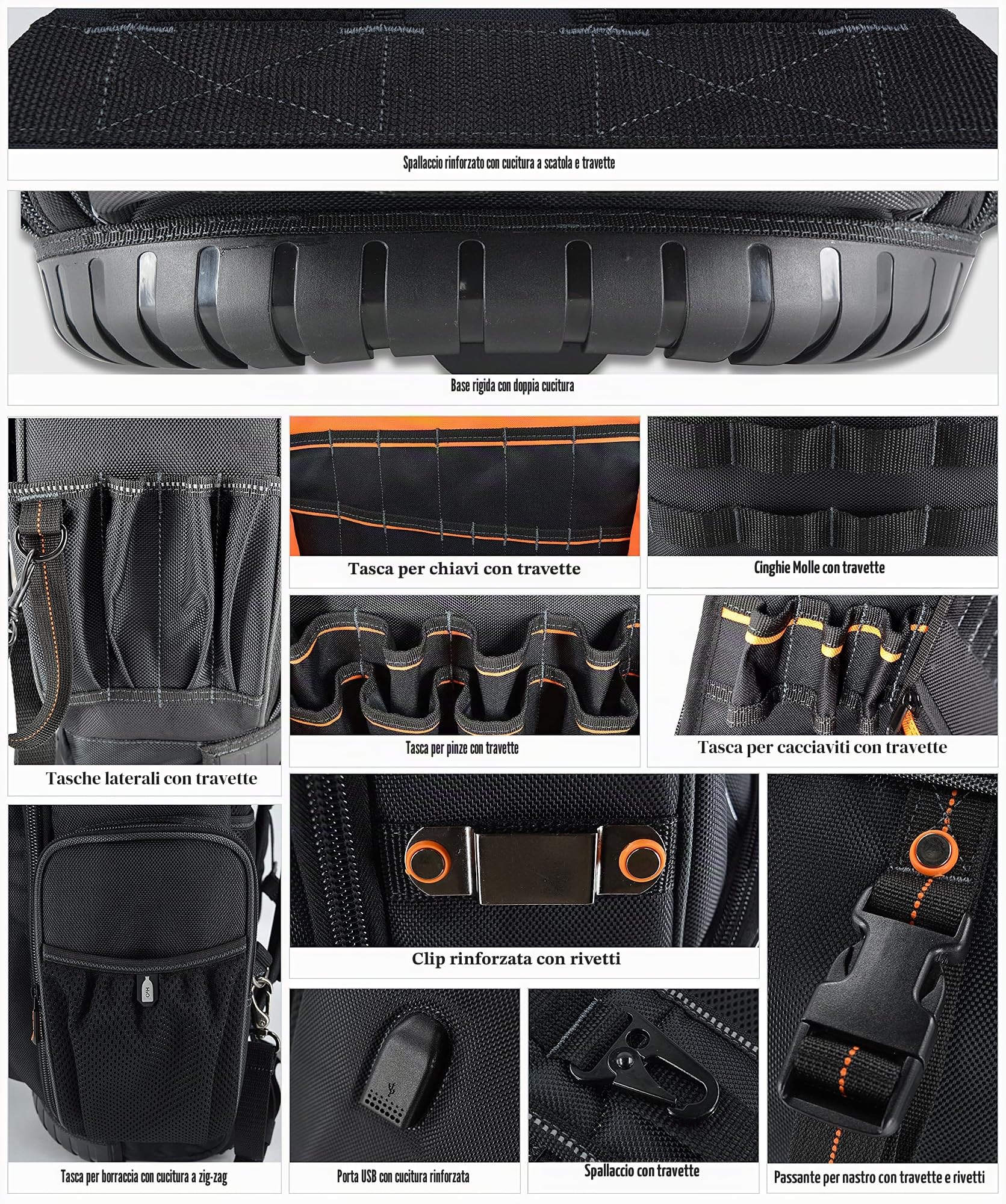 WELKINLAND Zaino porta attrezzi con 72 tasche e rotelle, Grande borsa porta attrezzi con ruote, Borsa porta attrezzi per elettricisti con rotelle per uomini