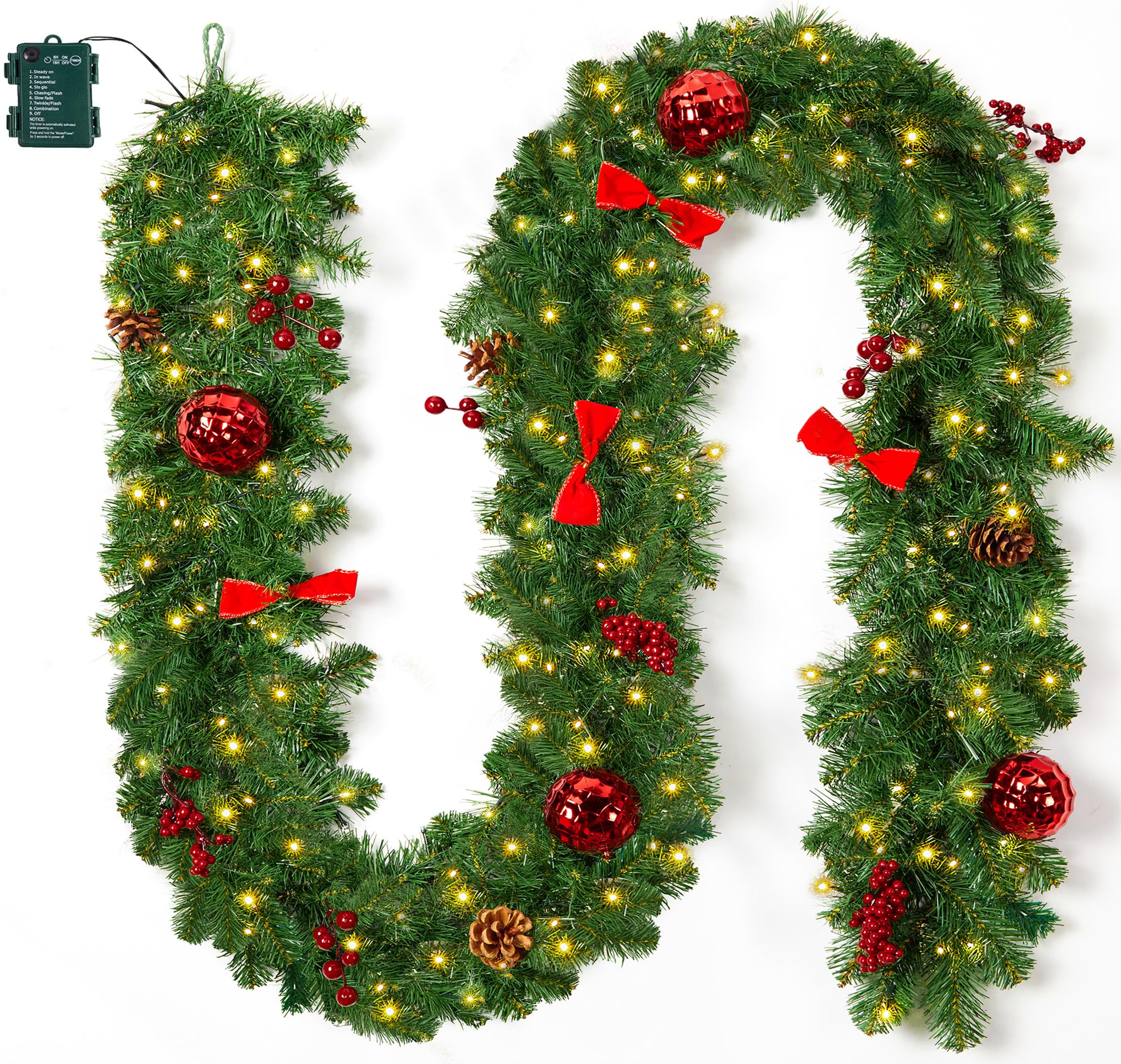 Guirlande de Noël pour cheminée et escalier avec 100 LED et décorations intégrées