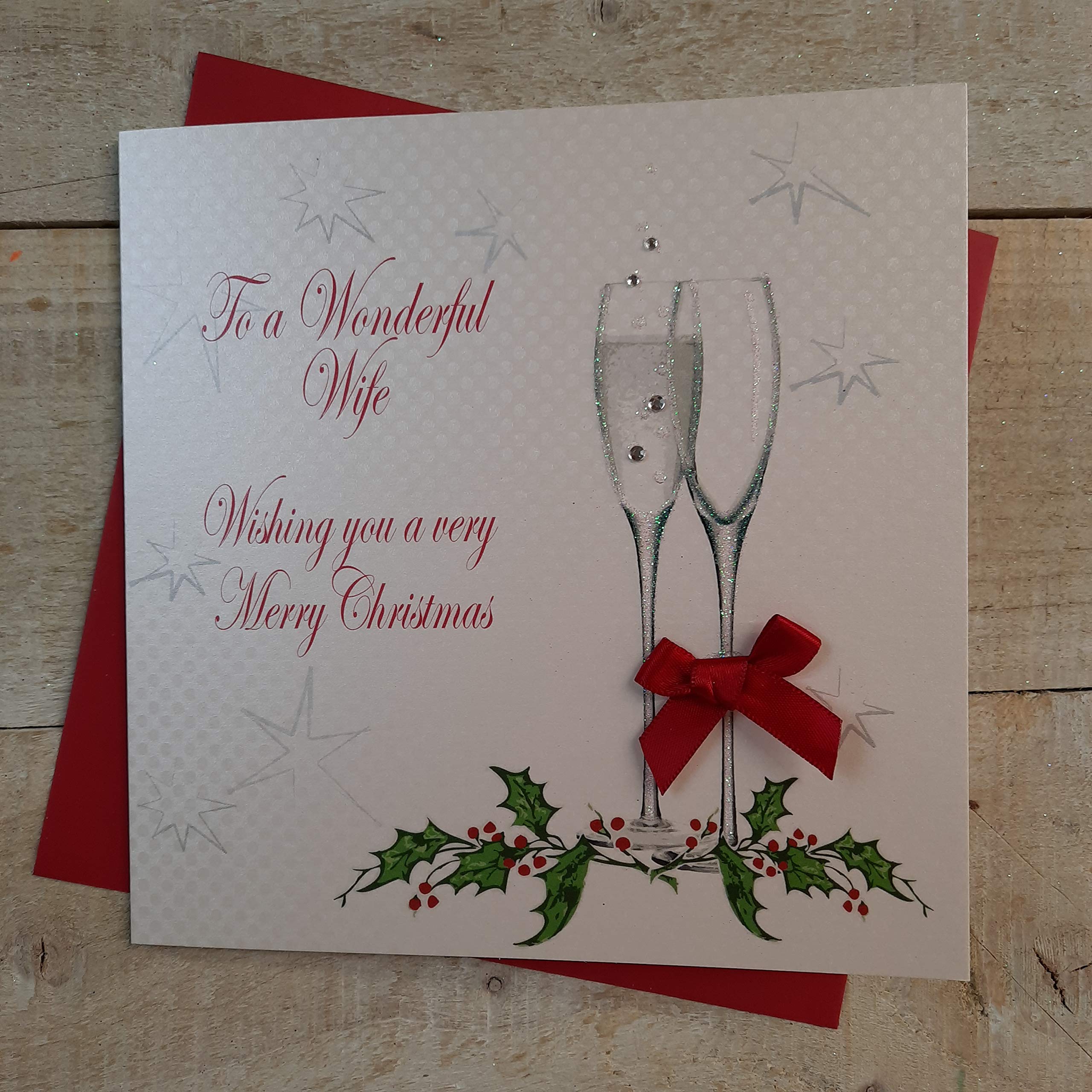 WHITE COTTON CARDS X78 To a Wonderful Wife Handmade Christmas Card, White,16cm x 16cm