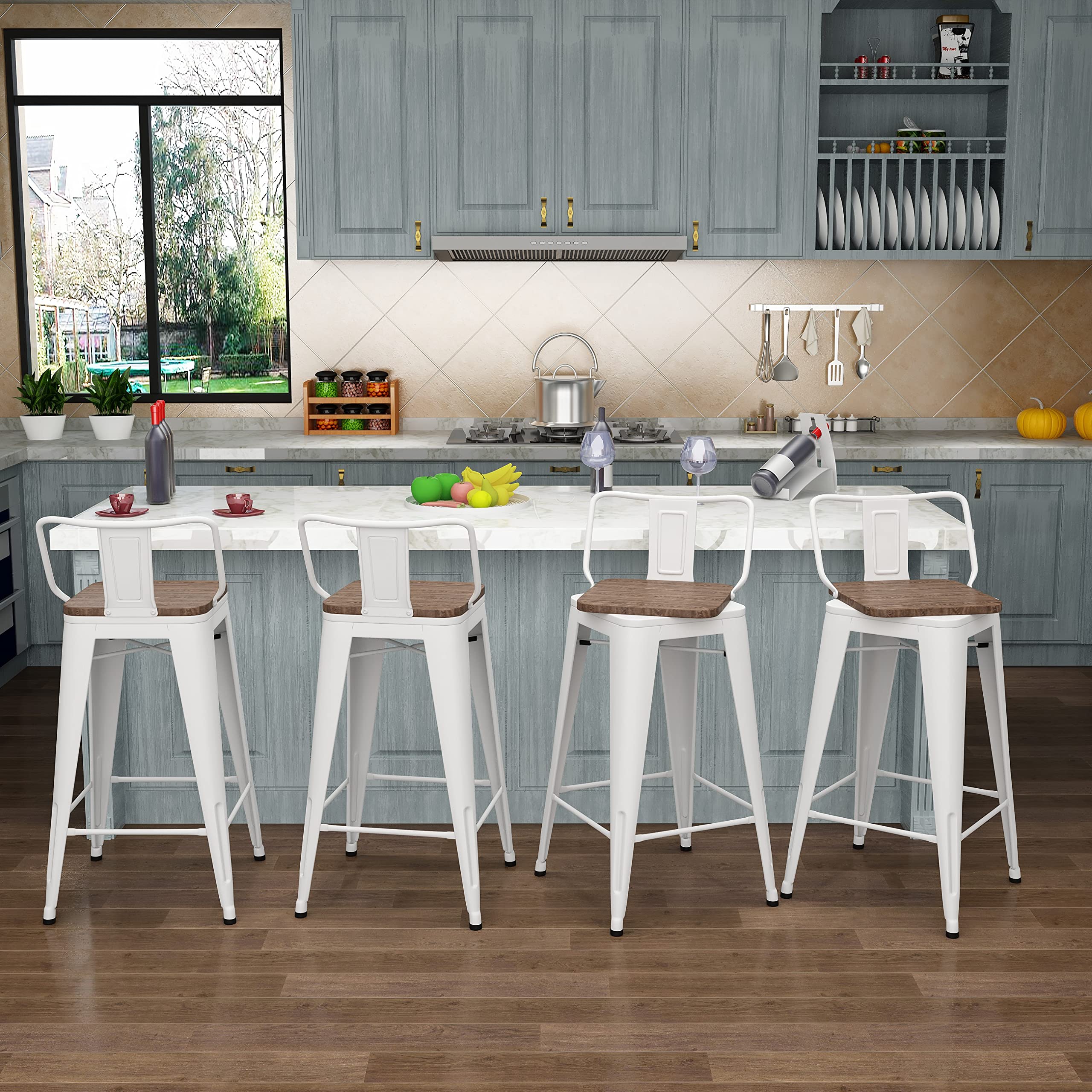 Aklaus Farmhouse Bar Stools Set of 4, 24