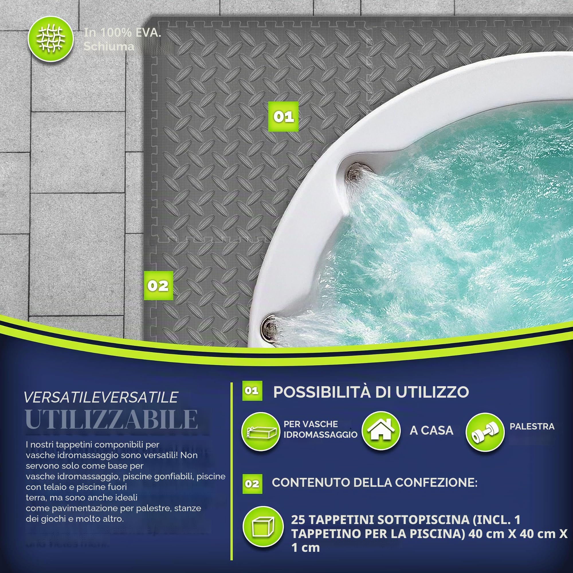 tillvex® Tappetino quadrato per vasca idromassaggio 200 cm | Tappetino da pavimento, tappetino per piscina, tappetino quadrangolare per vasche idromassaggio da esterno | Tappetino termico