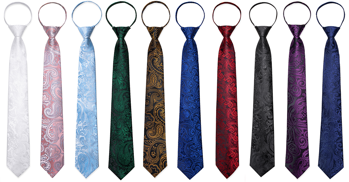 DiBanGu Silk Zipper Ties for Men,Paisley Solid Plaid Pre-tied Tie