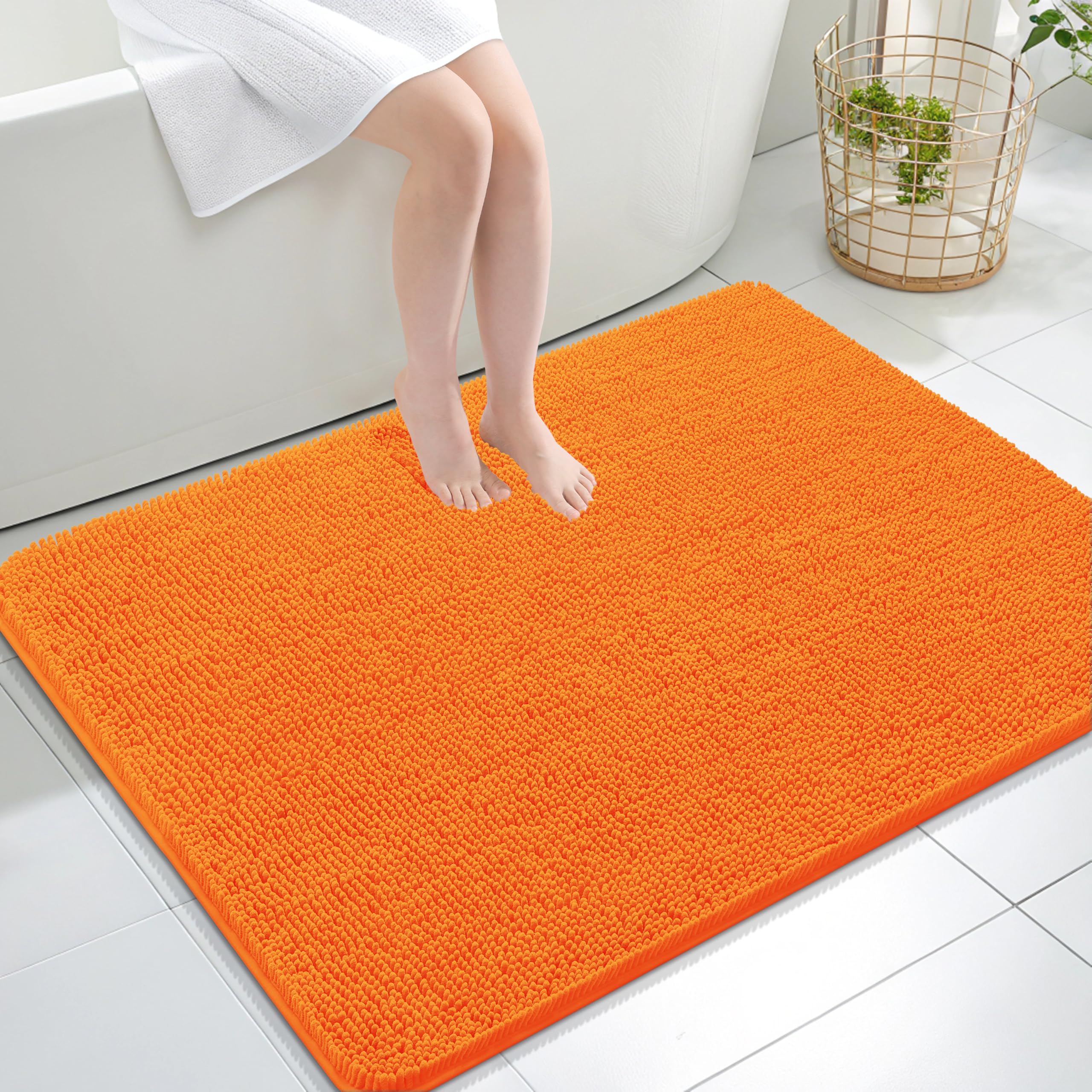 OLANLY Large Bathroom Rugs 40x32, Extra Soft Absorbent Chenille Bath Rugs | Orange, Quick-Drying Rubber Backing, Machine Washable Bath Mat for Bathroom Floor, Tub and Shower, Home Decor Accessories