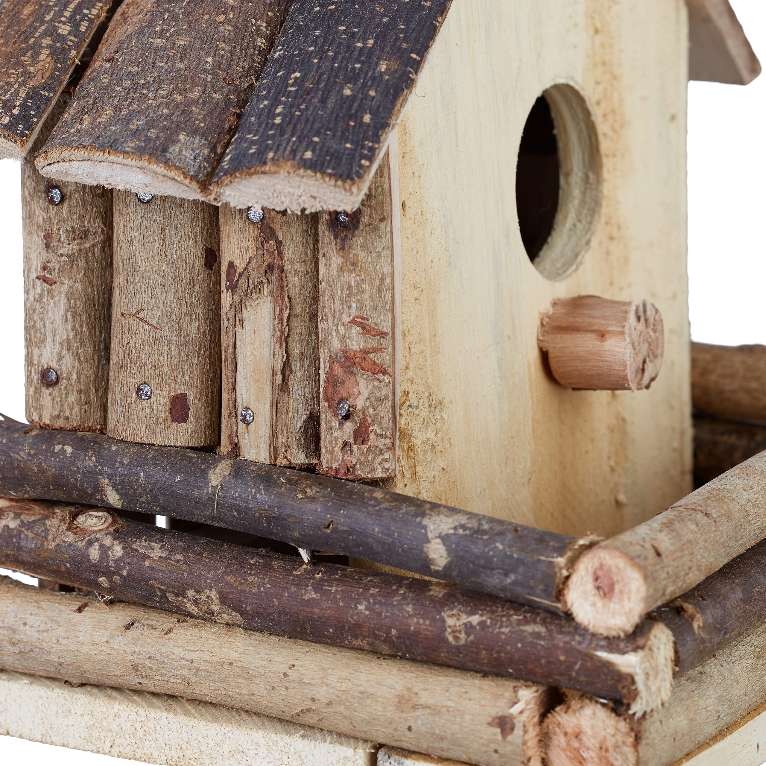 Reladays Casetta per Uccelli, da Appendere, Legno Non Trattato, Balcone, Giardino, HLP 32x18x14,5 cm, Naturale