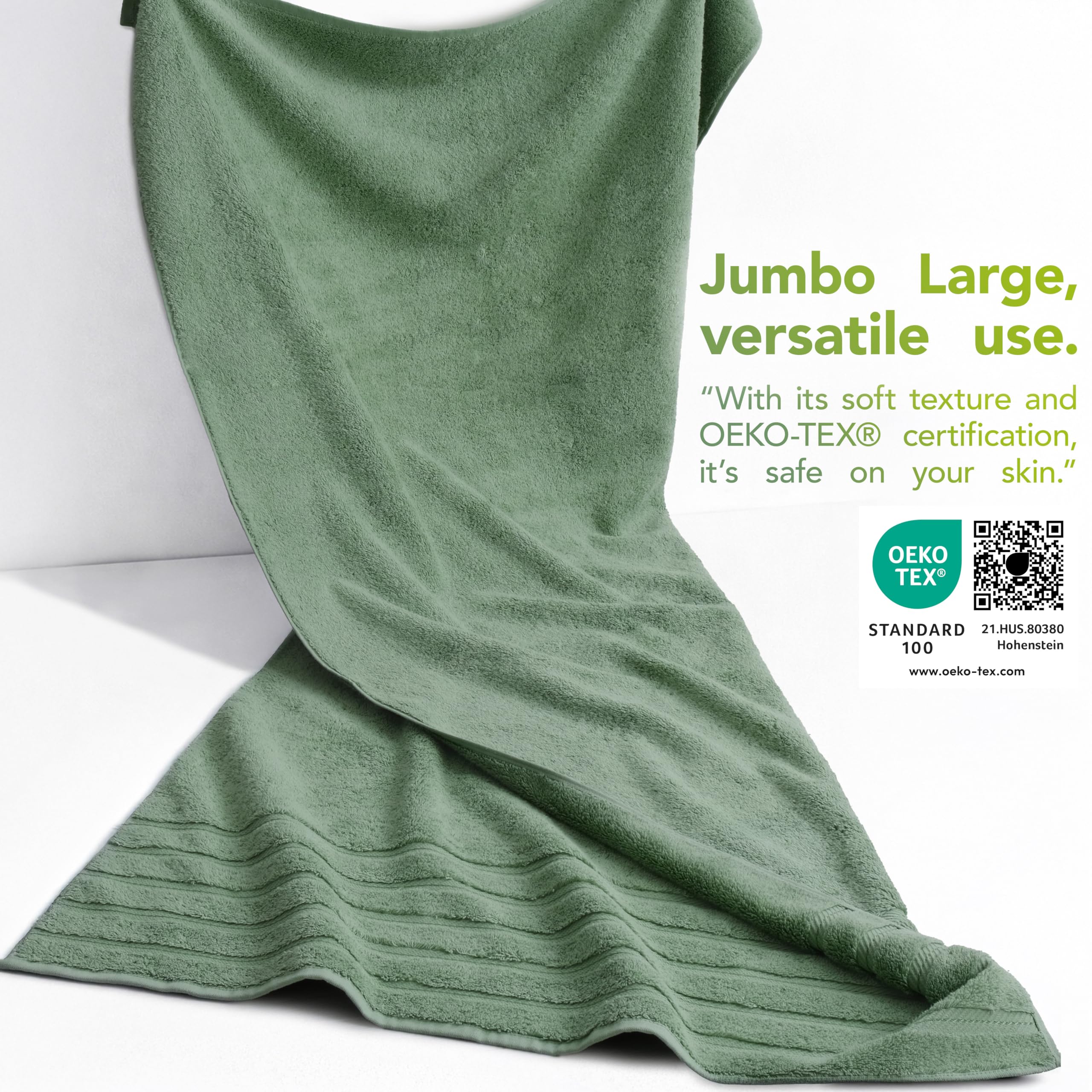 American Soft Linen Asciugamani da bagno grandi Jumbo, 100% cotone da 600 g/m², 35 x 70 cm, asciugamani da bagno di lusso oversize per bagno, spiaggia e piscina, verde salvia