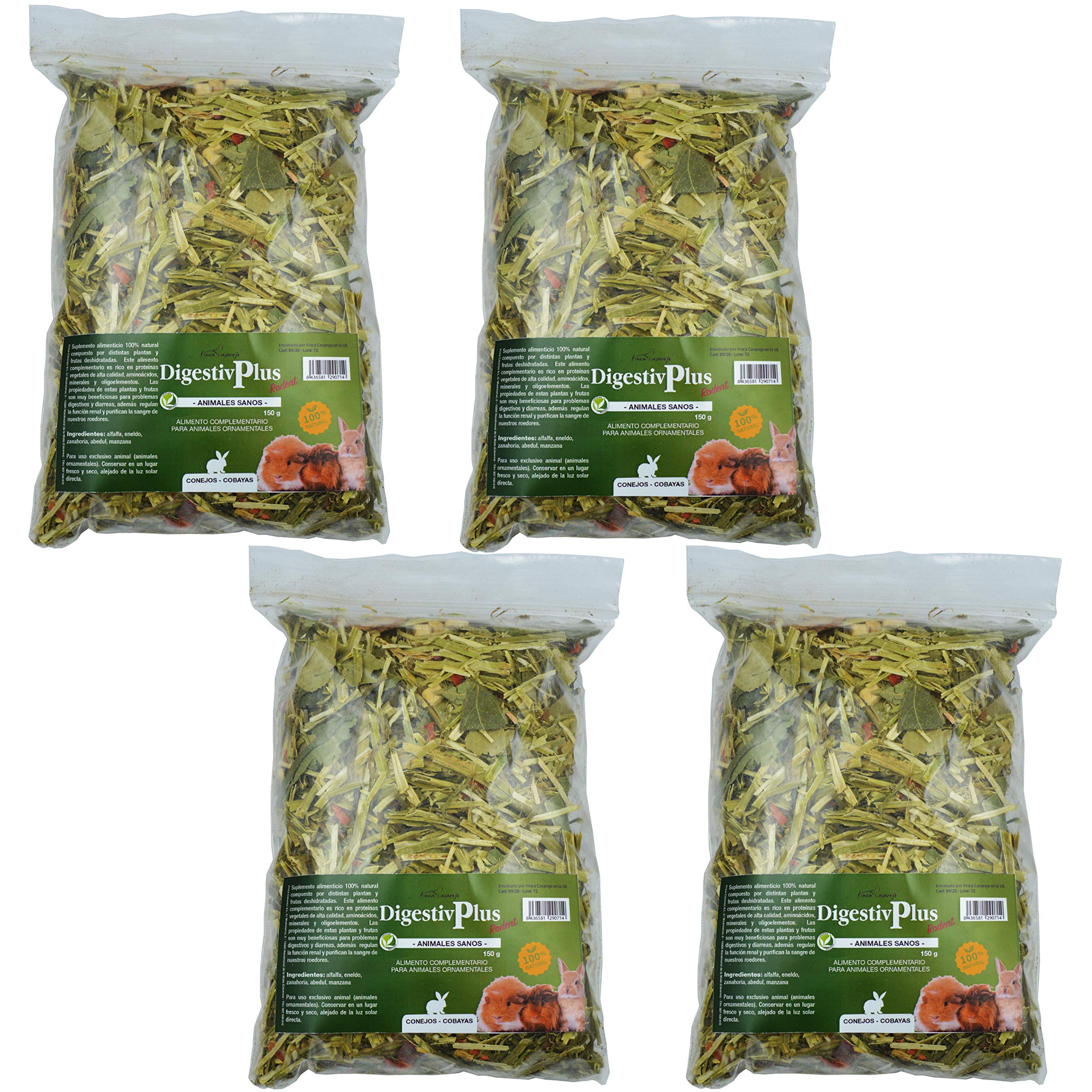 DigestivPlus Rodent - Hierba para Conejos, cobayas y Chinchillas 2,4kg (4 Bolsas 600g)