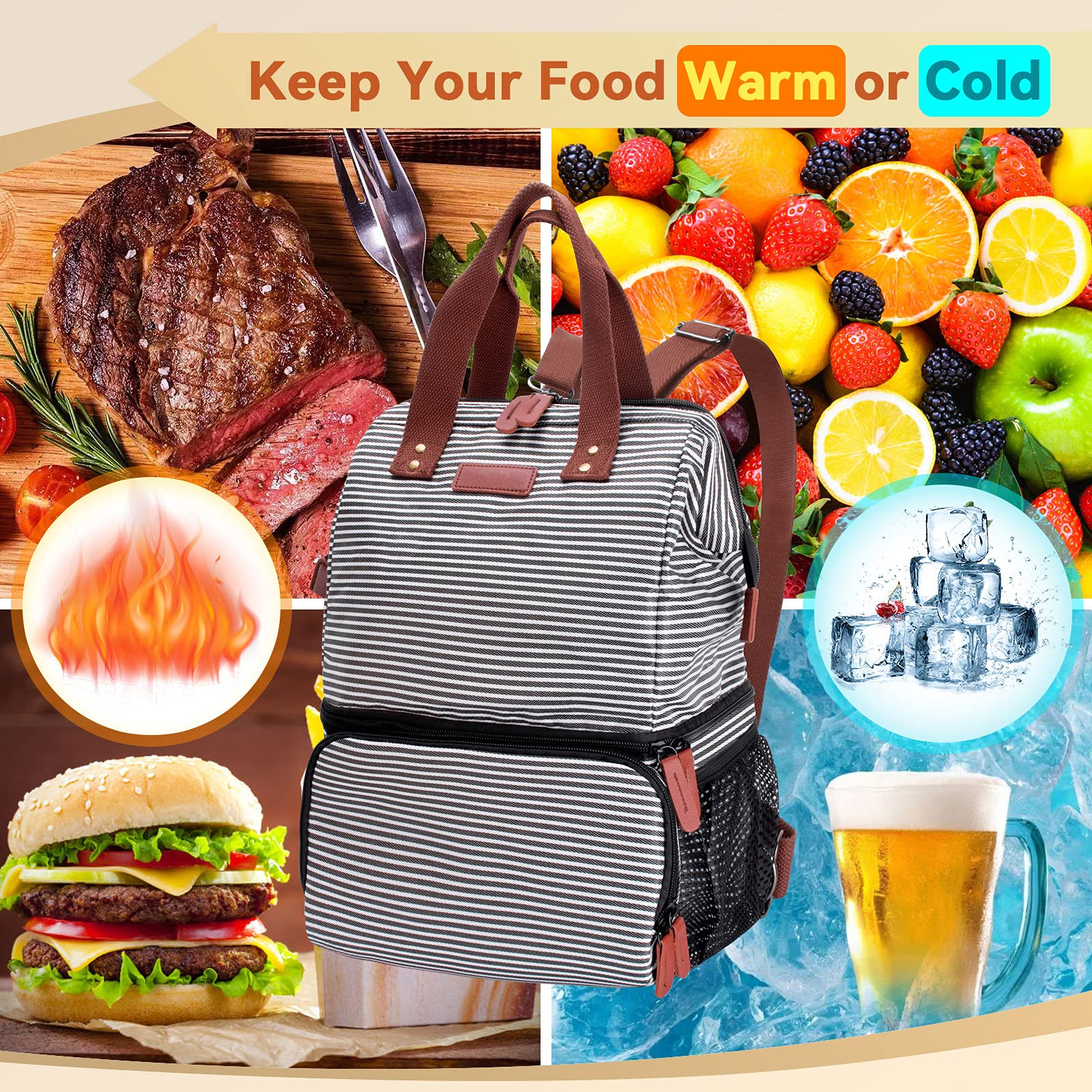 20L Sac à Dos Isotherme à Glacière Cooler Backpack Bag, Sac Isotherme Repas Portable Double Couches pour Hommes et Femmes, Sac à Dos Déjeuner pour Plage, Pique-Nique, Voyages, Camping
