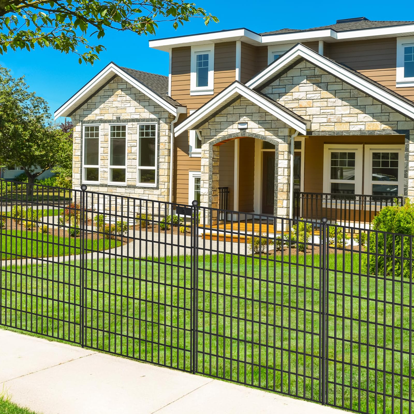 Photo 1 of Toolterritary 5 Panels No Dig Garden Fence with Gate, 40 in(H) X 12.1 ft(L) Metal Fence Panels, Thickened Rustproof Garden Fencing, Animal Barrier for for Dogs, Rabbits, Landscape, Patio