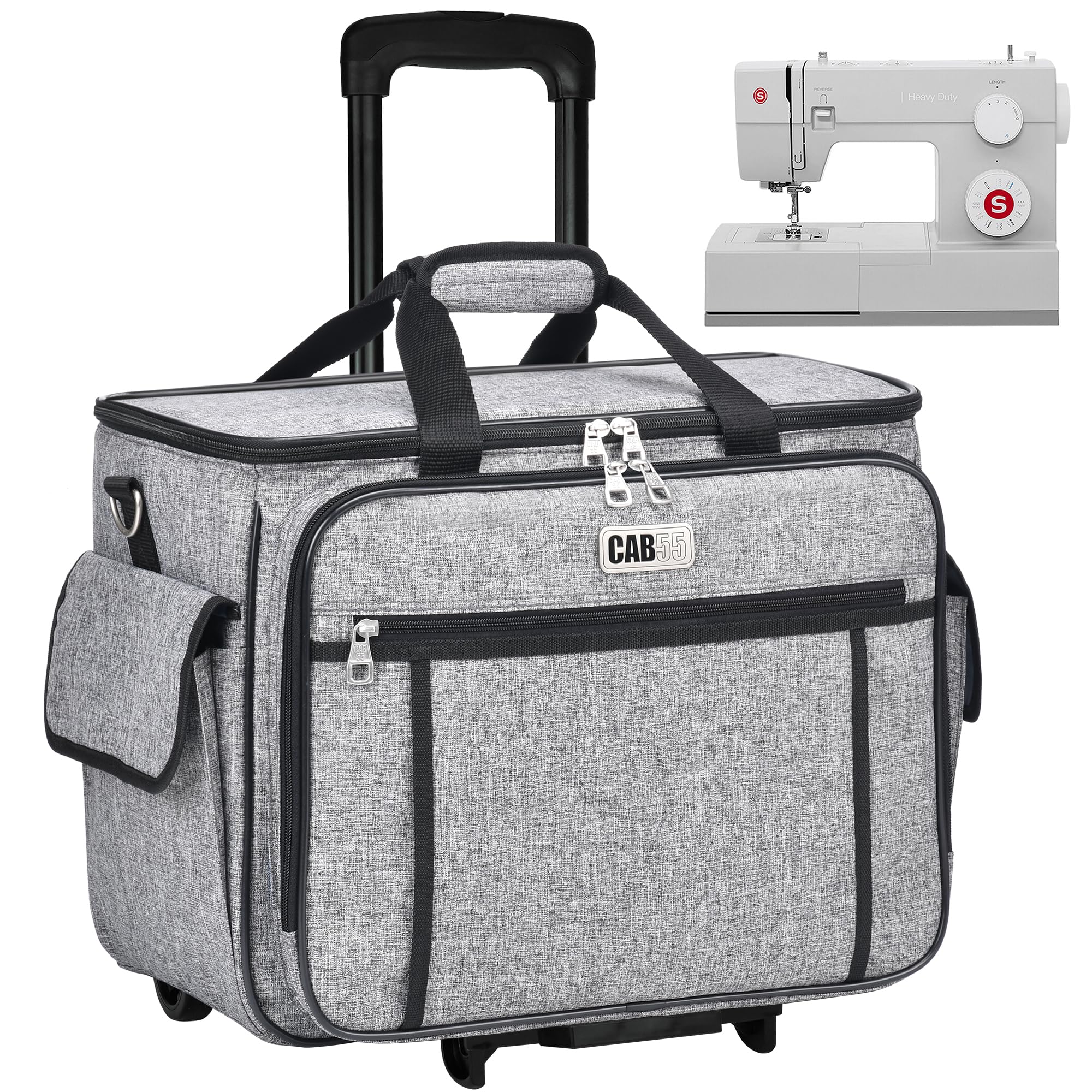 cab55 Mallette de Transport Amovible pour Machine à Coudre roulante sur roulettes, Sac fourre-Tout avec Fond Amovible en Bois pour la Plupart des Machines à Coudre et Accessoires Standard