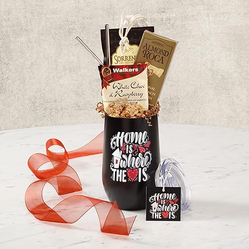 Miniatura 2 de Broadway Basketeers Taza de regalo de chocolate y dulces Welcome Home, taza grande de 16 onzas con aislamiento incluye 3 pajitas de metal, un gran