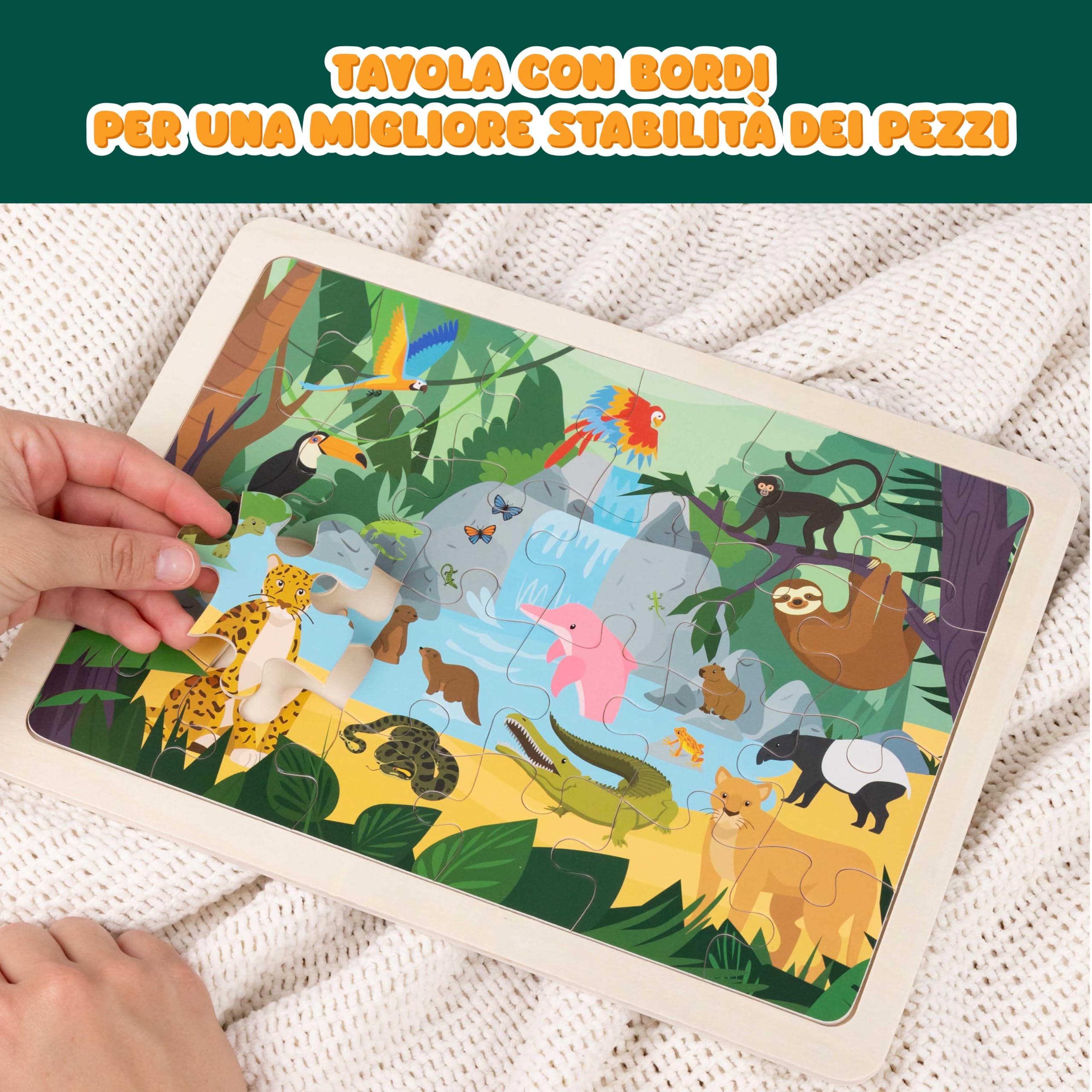 BONNYCO Puzzle Legno Bambini 6 Sets 24 Pcs Animali Ecosistemi Giochi Educativi Regalo Bambino Bambina Natale