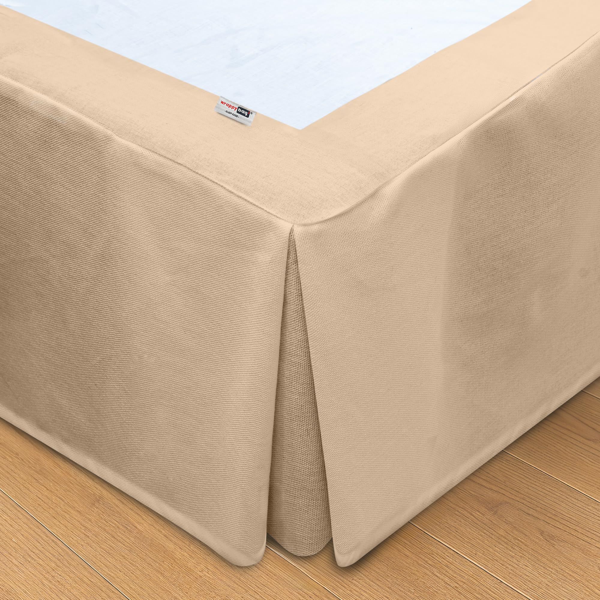 Wrappybag Jupe de Lit Cache Sommier 140 x 190 Longue Descente Jusqu’au Sol – Rénove et Protège sommier – Couleur Beige – 6 Tailles Disponibles