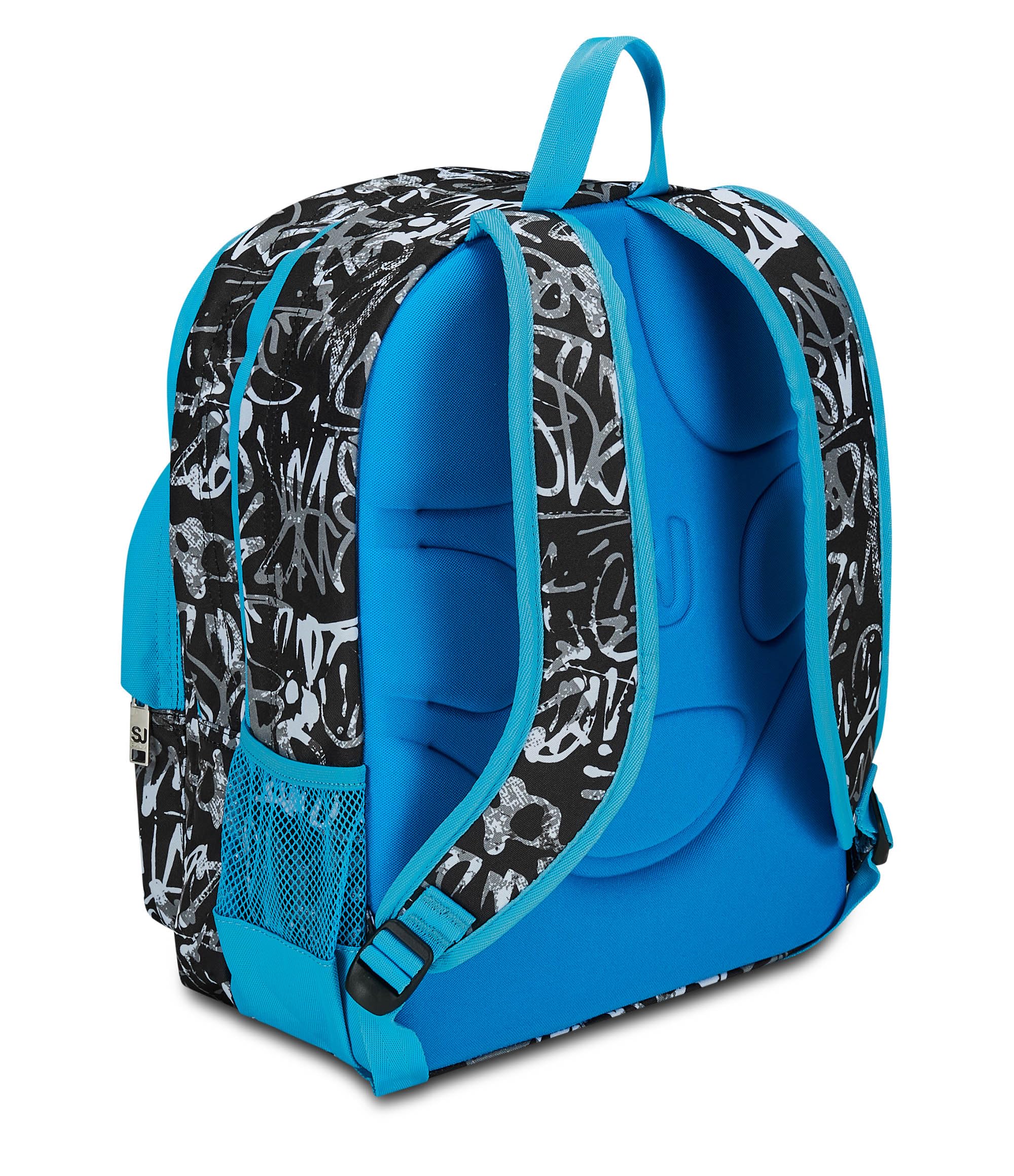 SJ Ever Zaino Scuola Doppio Scomparto, Nero e Azzurro, Blackwall Boy, Con Tasca Porta Borraccia, Zaino Scuola Elementare, Zaino Bambino