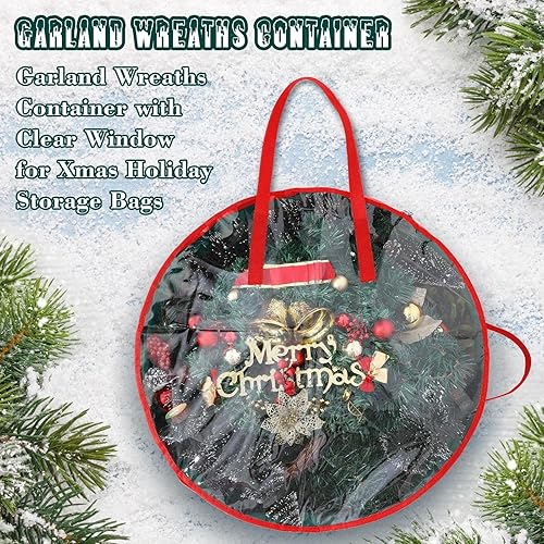 Miniatura 4 de Shappy 4 bolsas de almacenamiento de coronas de Navidad, contenedor de almacenamiento de coronas con ventana transparente, caja de almacenamiento a