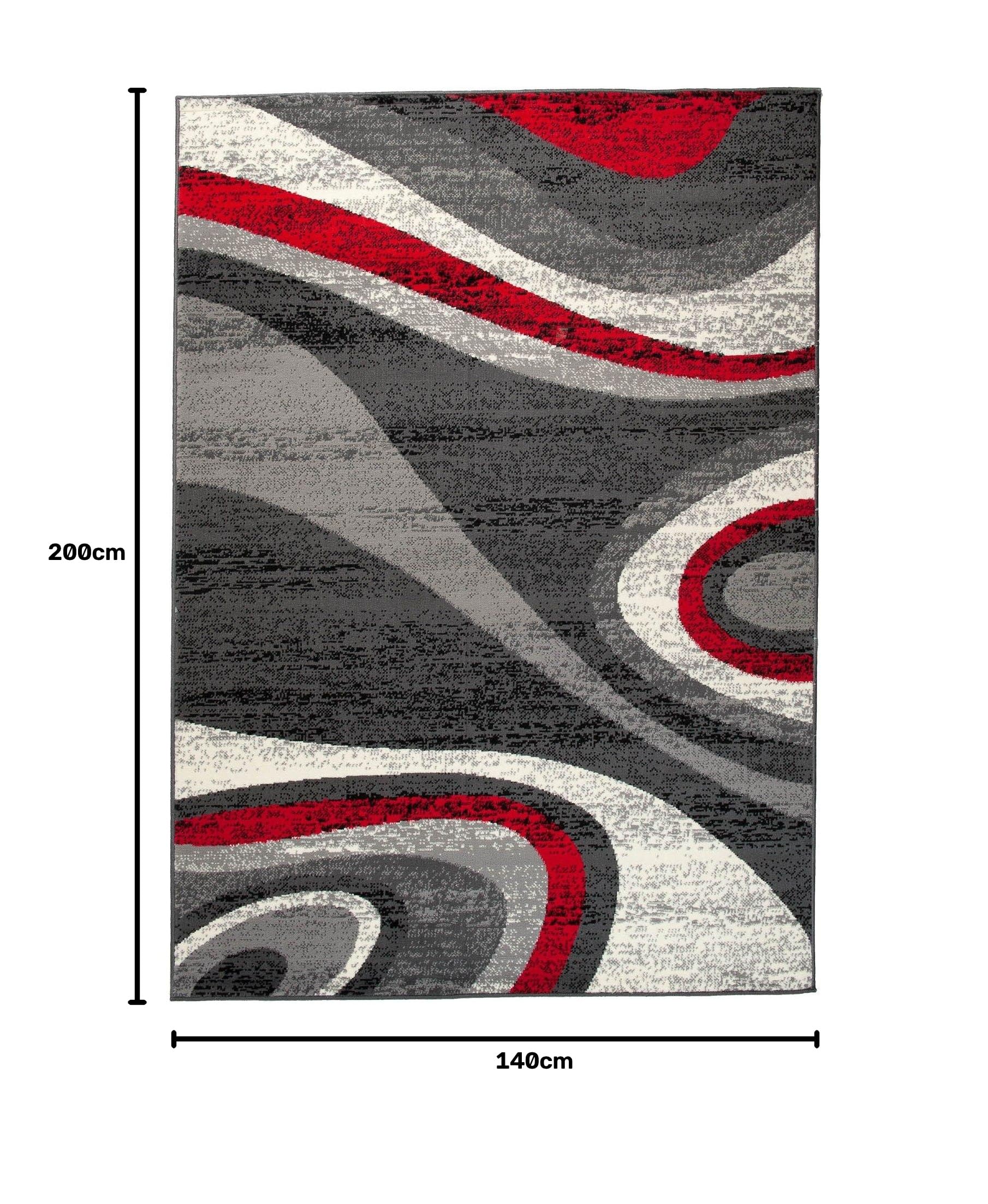 TAPISO Dream Tappeto Camera Soggiorno Salotto Moderno Crema Grigio Rosso Astratto A Pelo Corto 140 x 200 cm