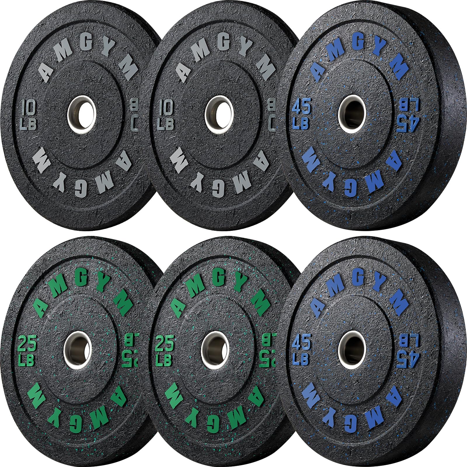 Bumper Plates, Olympic Weight Plates Set, Rubber Bumper Weights Plate with 2 Inch Steel Insert for Barbell, High Bounce Strength Training Plate with Colored Fleck for Weightlifting, Single, Pair