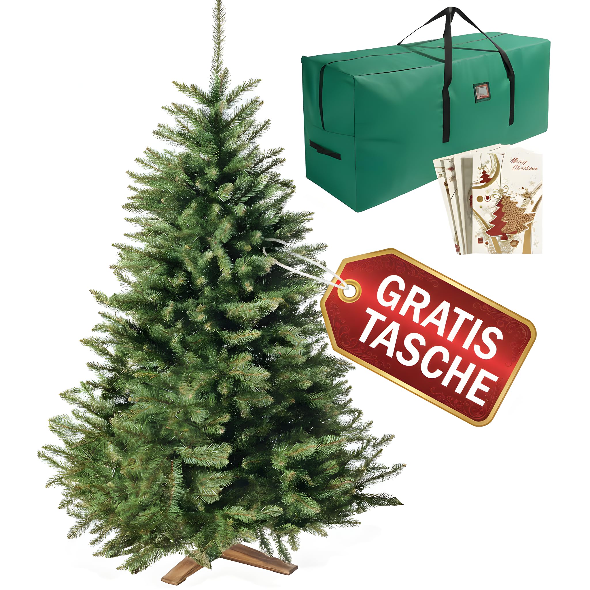 Wolkenland Künstlicher Weihnachtsbaum 180 cm – mit Tasche & Holzständer | Mit Aufbewahrungstasche, Holzständer und dicht bestückten Zweigen – künstlicher Tannenbaum für Weihnachten
