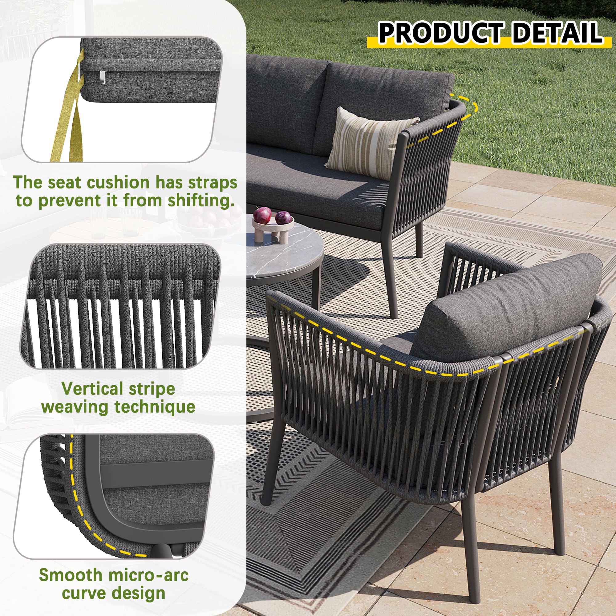 Conjunto de Muebles de Jardín Exterior 7 Piezas Juego de Salón de Jardín con 2 Sofá de 2 Plazas 1 Sillon 1 Sofá de Esquina y 2 Mesa, Muebles de Jardin con Cojines, Conjunto Mesa y Sillas, Gris