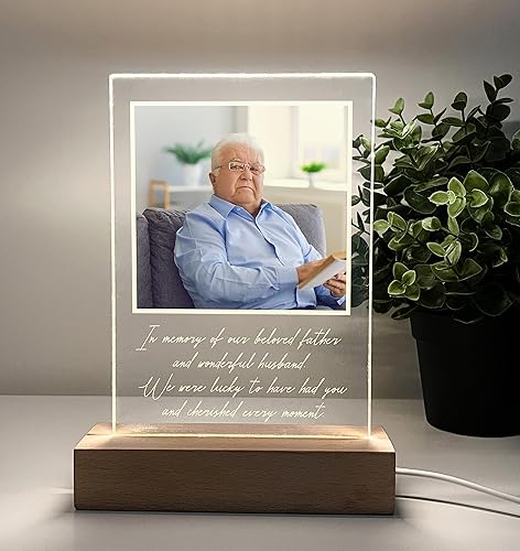 Marco de fotos LED personalizado personalizado con soporte de madera, lámpara de mesa iluminada por la noche, en memoria amorosa, amada, mamá, papá,