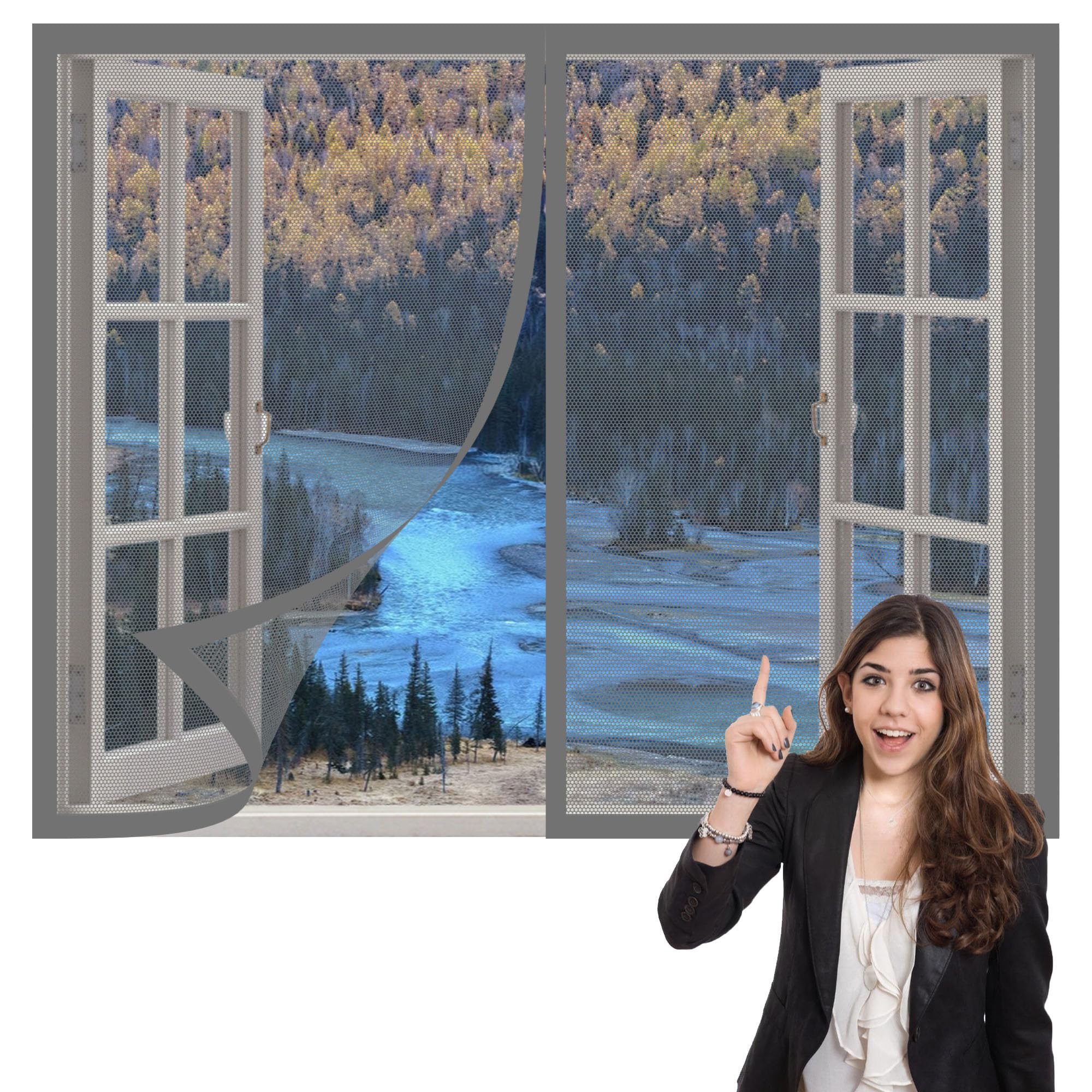 DIY Fly Screen Windows 70 x 130 cm with Selfadhesive Fly Bug Bee Protection Screen Easy Installation for Window, Bedroom, Living Room, Kitchen Patio Window, Grey
