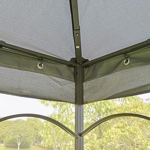 Miniatura 9 de Outsunny Cenador de patio de 10 x 10 pies con estantes de esquina, toldo de doble techo para exteriores con malla para patio, boda, catering y