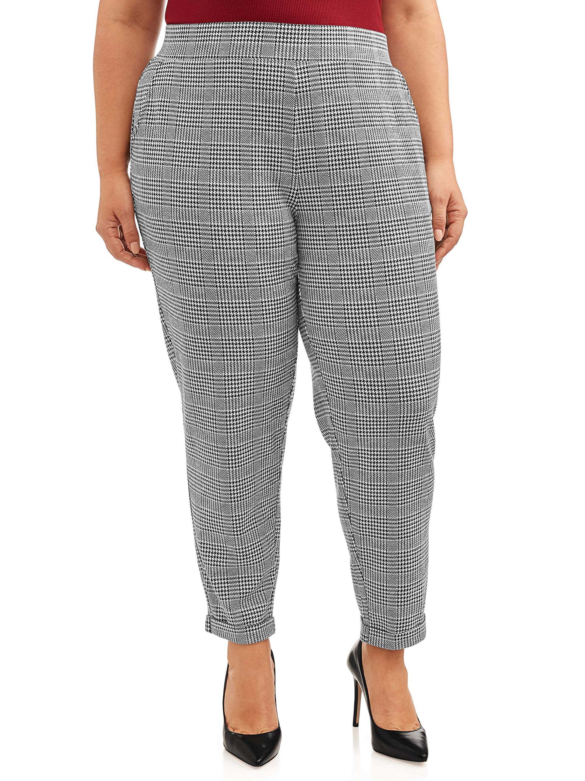 Black Soot Combo Plaid Double Knit Pull On Pant - 3X