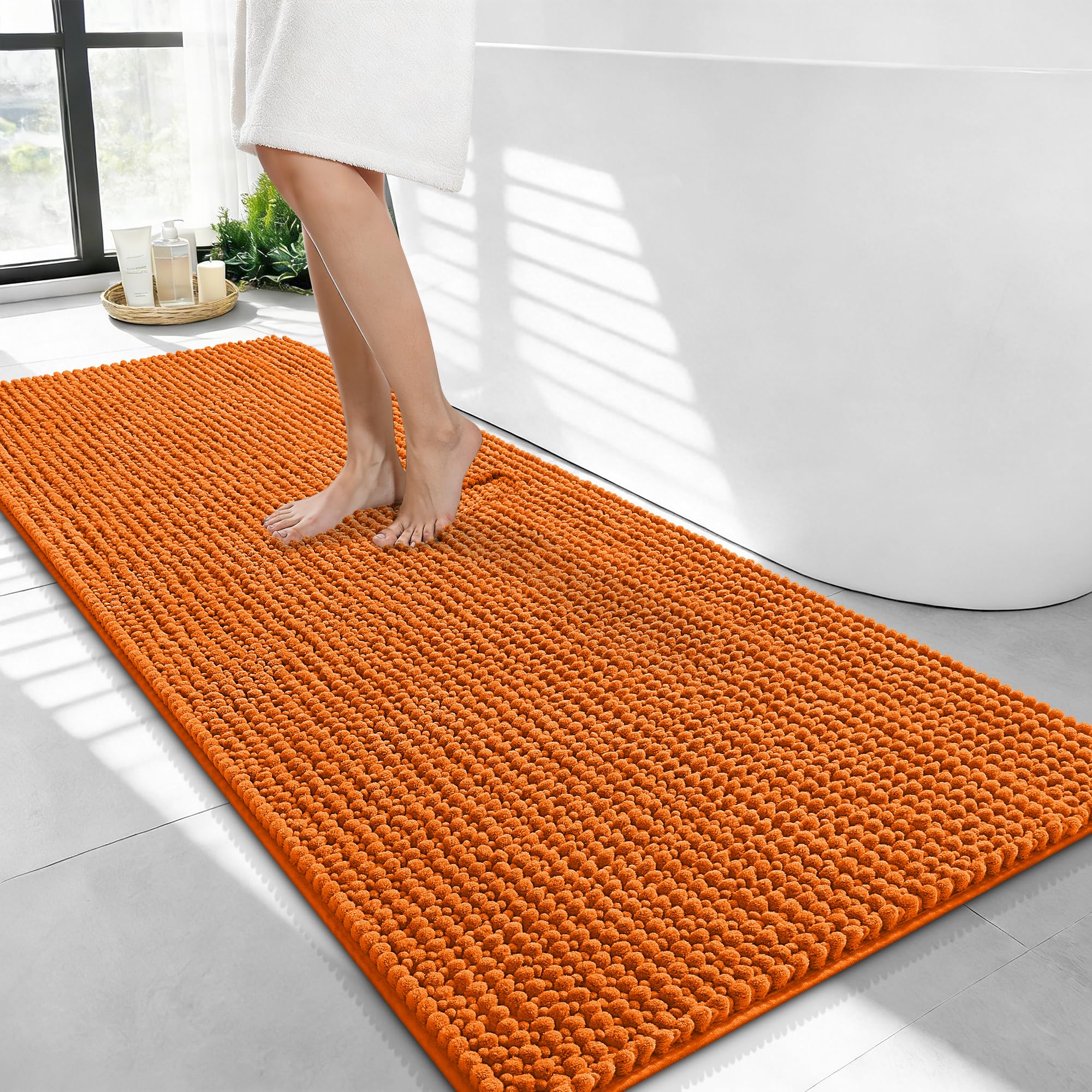 OLANLY Thick Chenille Bathroom Runner Rugs 44x24, Absorbent Bath Mat, Clay